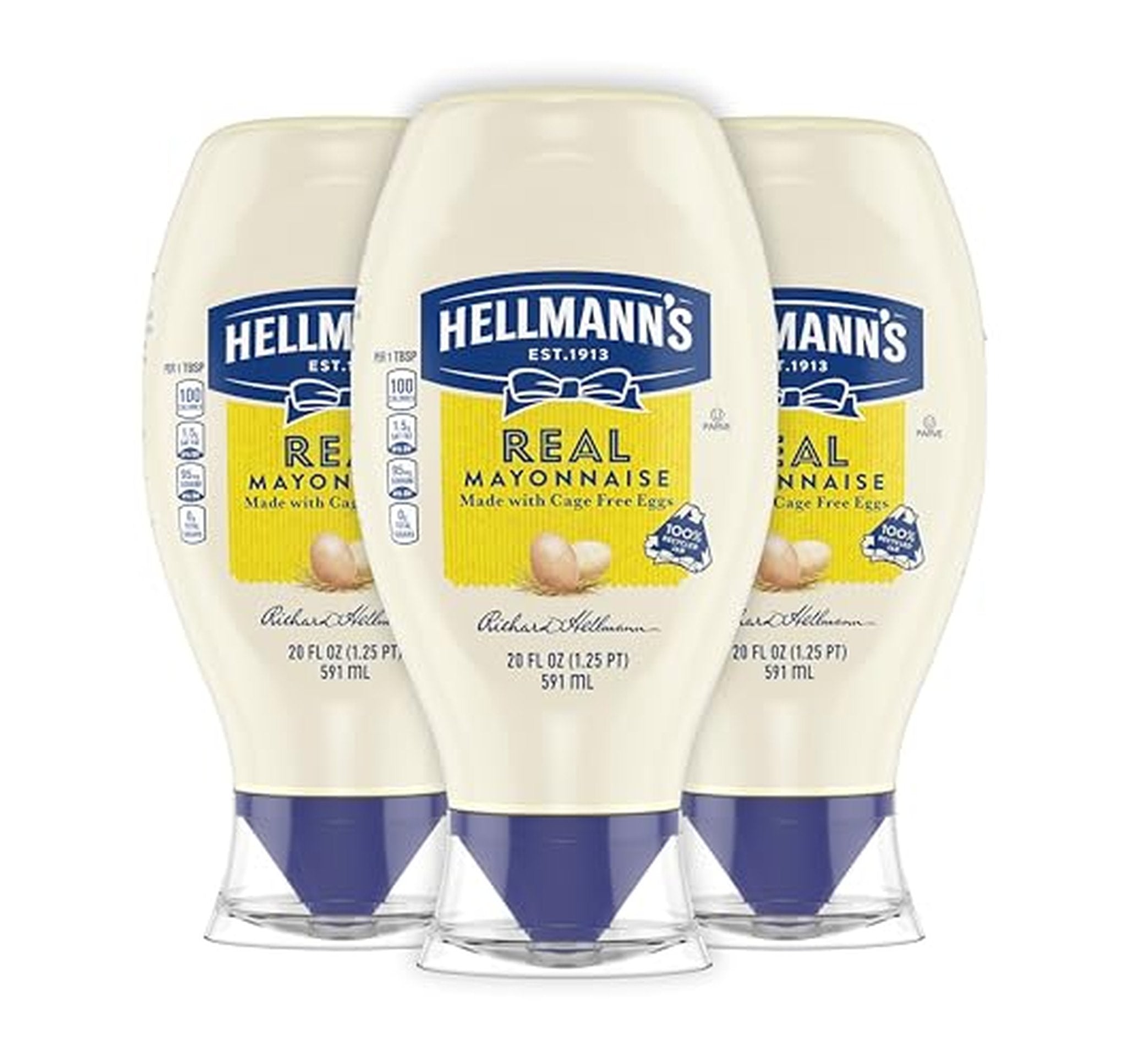 3 Pack Hellmann's Real Mayonnaise Squeeze Bottles 20 oz (OU-Parve)