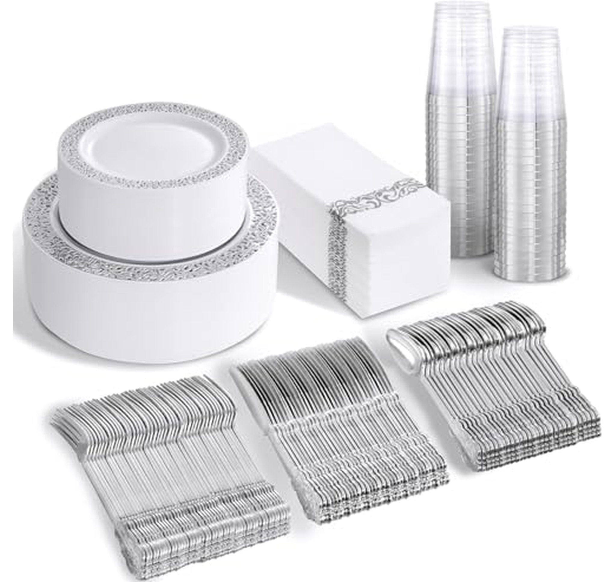 350 Piece Disposable Plastic Dinnerware Set for 50 Guests