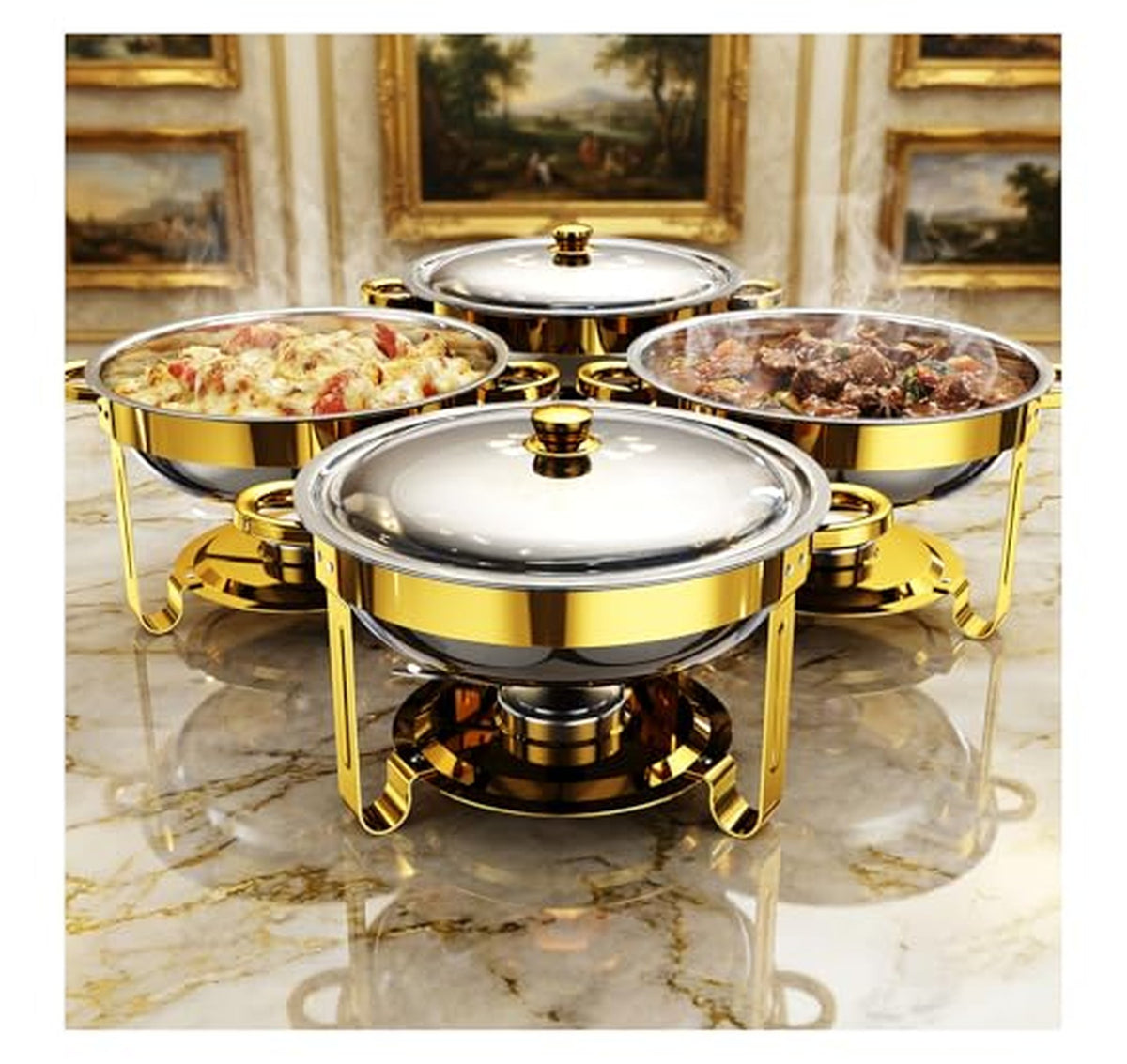 4 Pack Round Stainless Steel Buffet Chafing Dishes