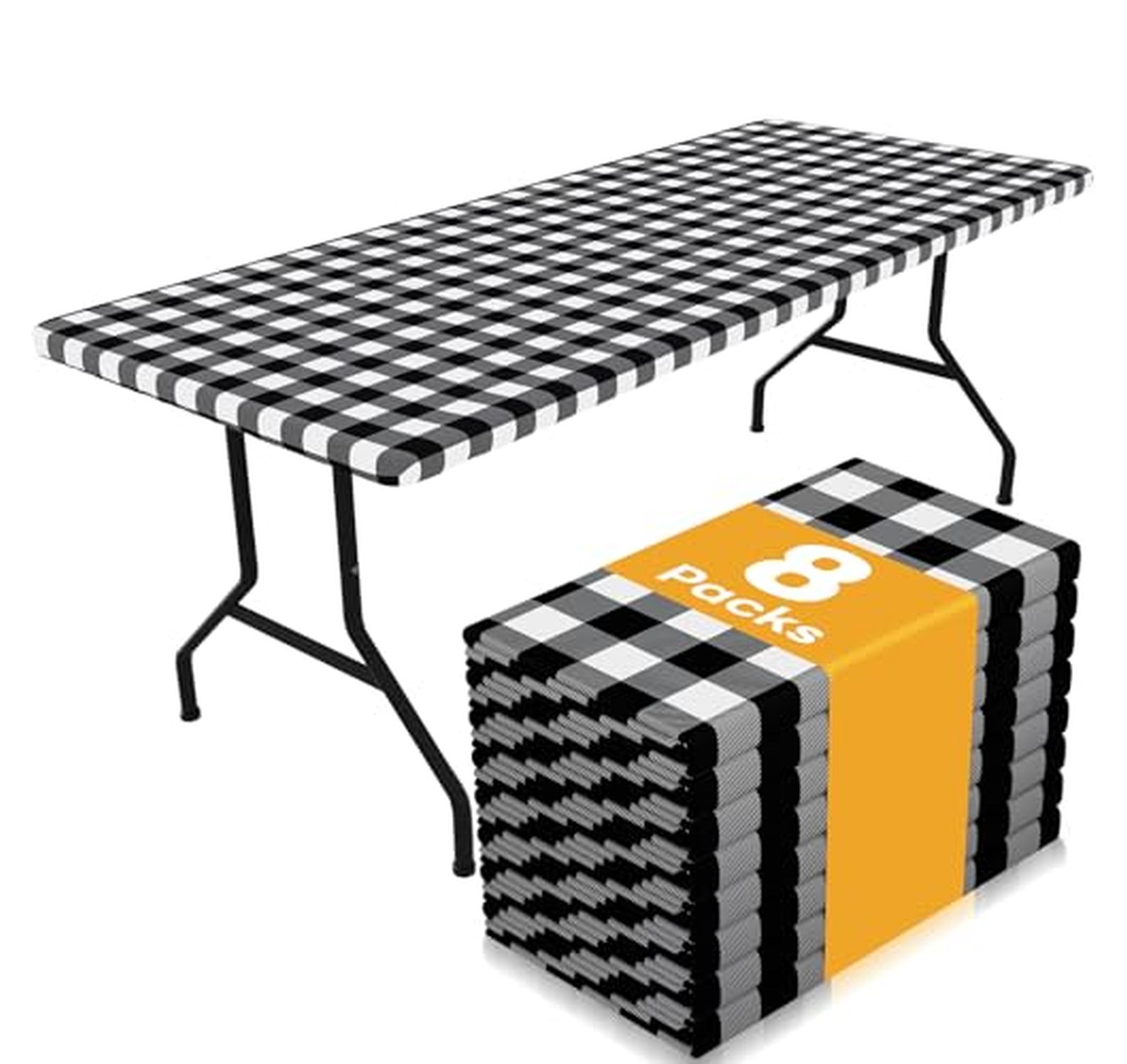 8 Pack Waterproof Fitted Picnic Tablecloths for 6ft Tables