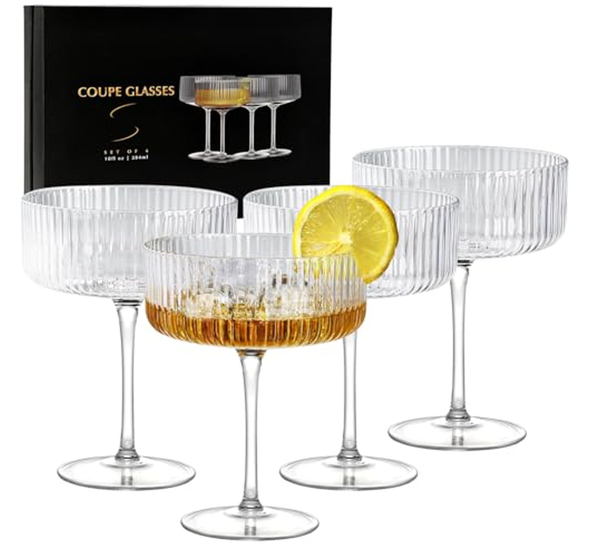 4 Pack 10 oz Ribbed Coupe Martini Glasses