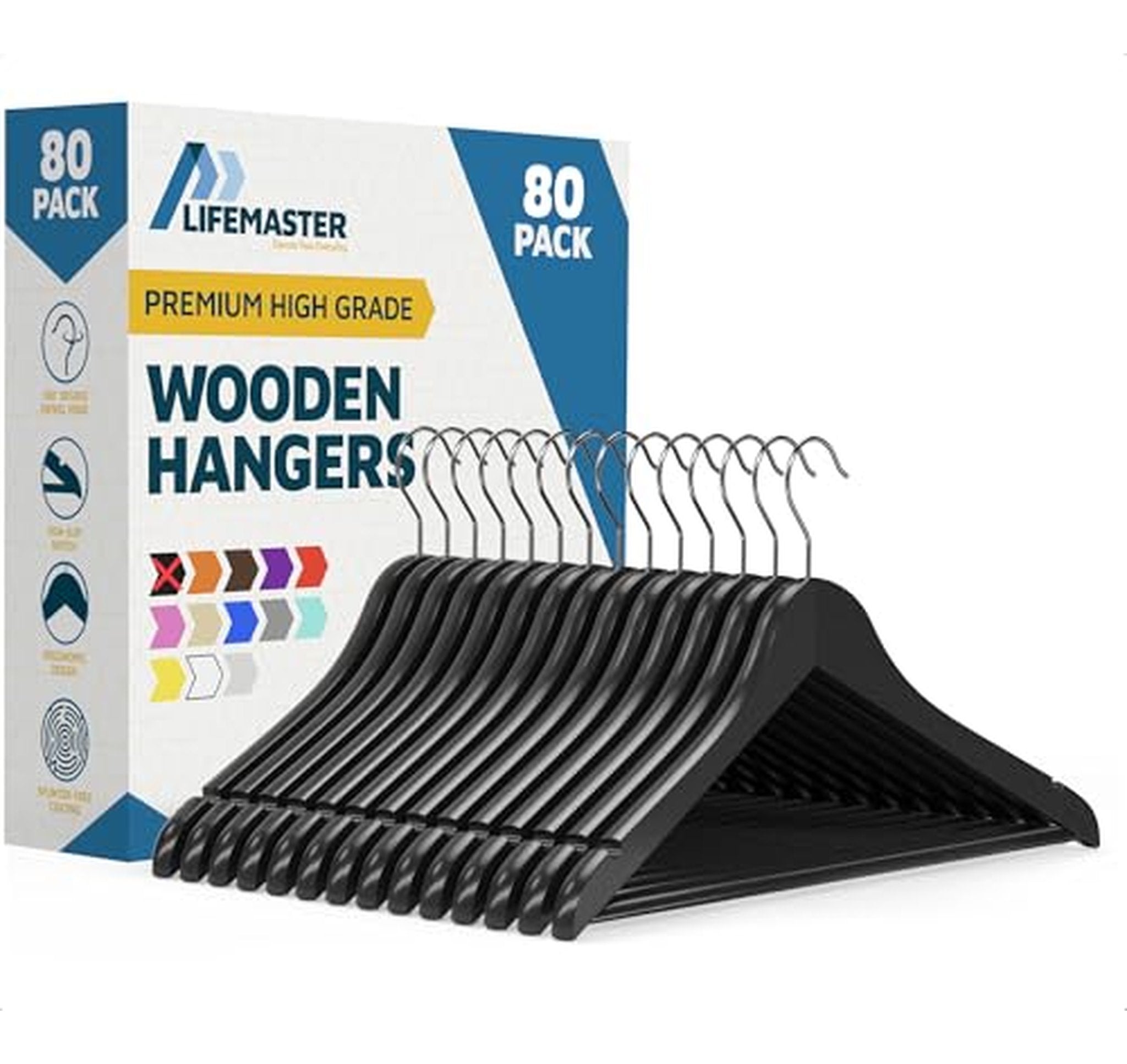 80 Pack Non-Slip Wooden Clothes Hangers
