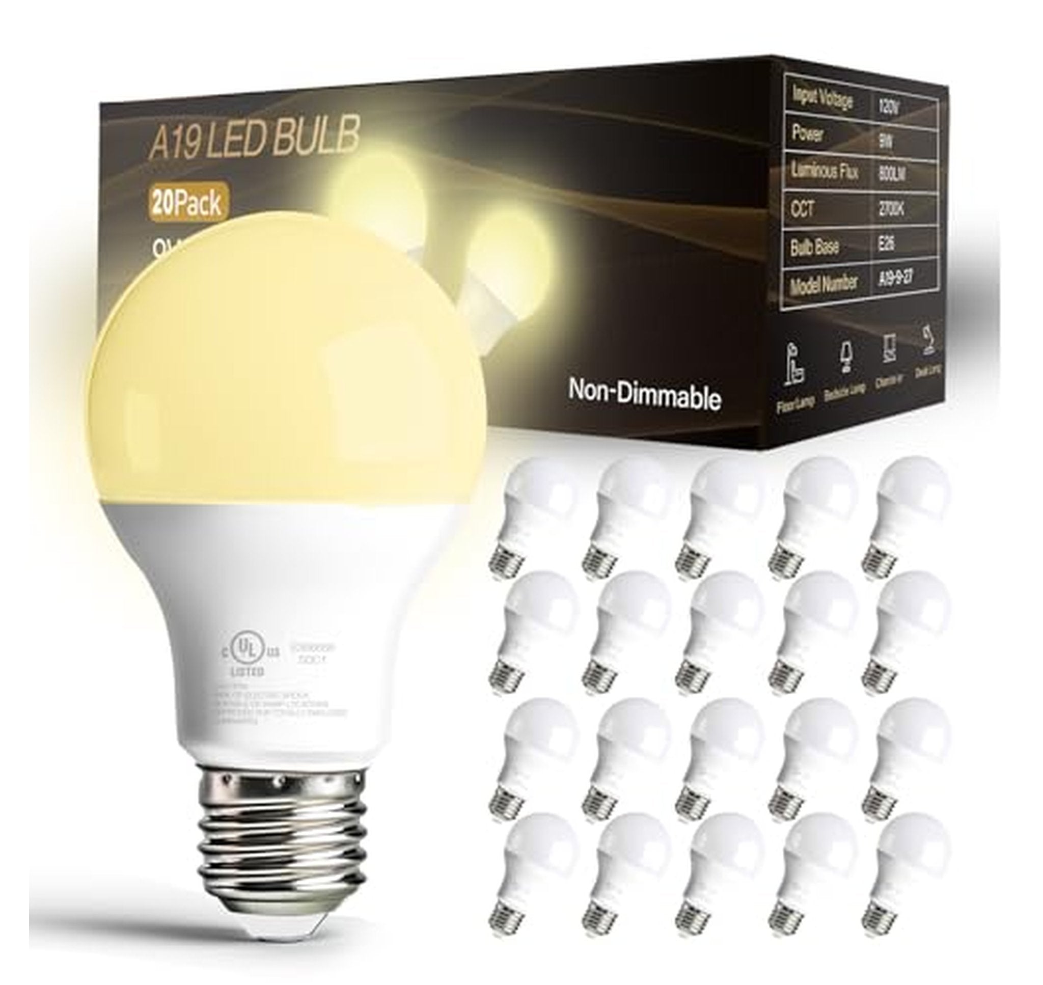 20 Pack 60W Equivalent A19 LED Light Bulbs