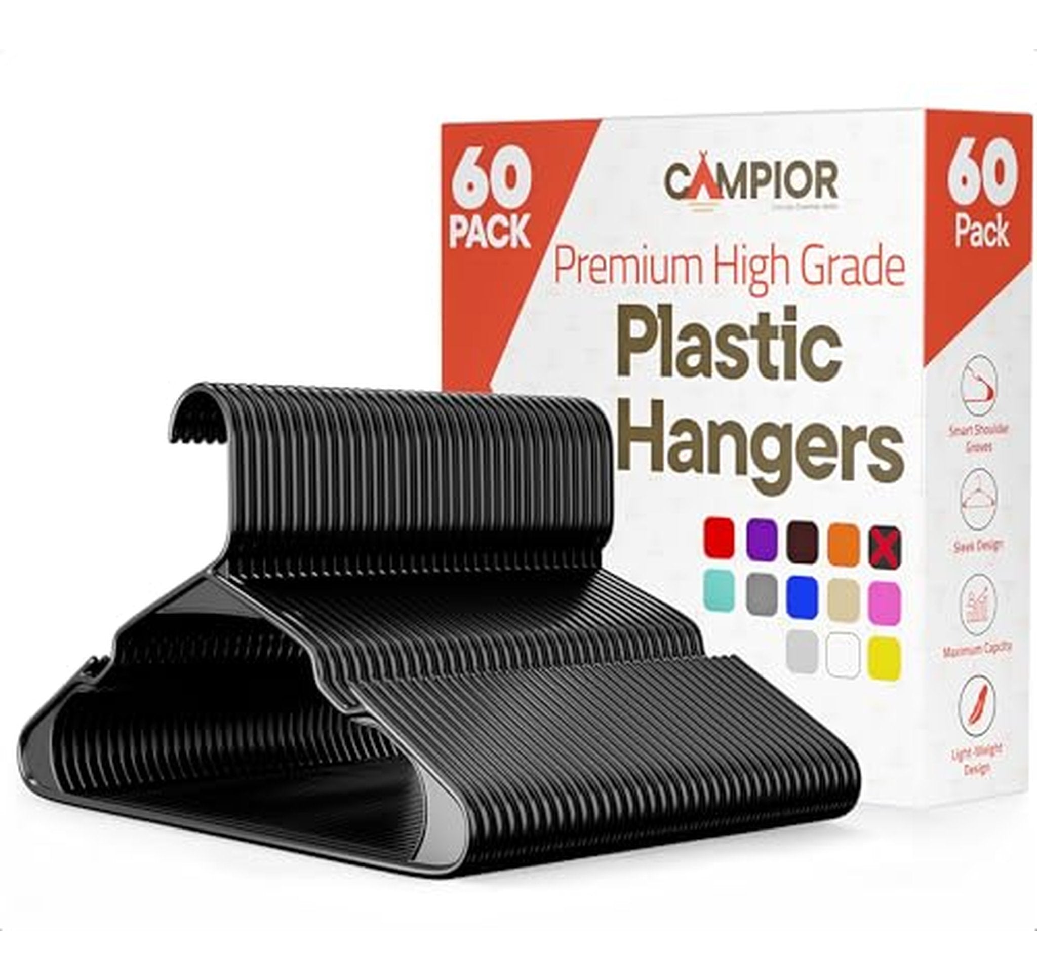60 Pack Heavy Duty Non Slip Plastic Hangers