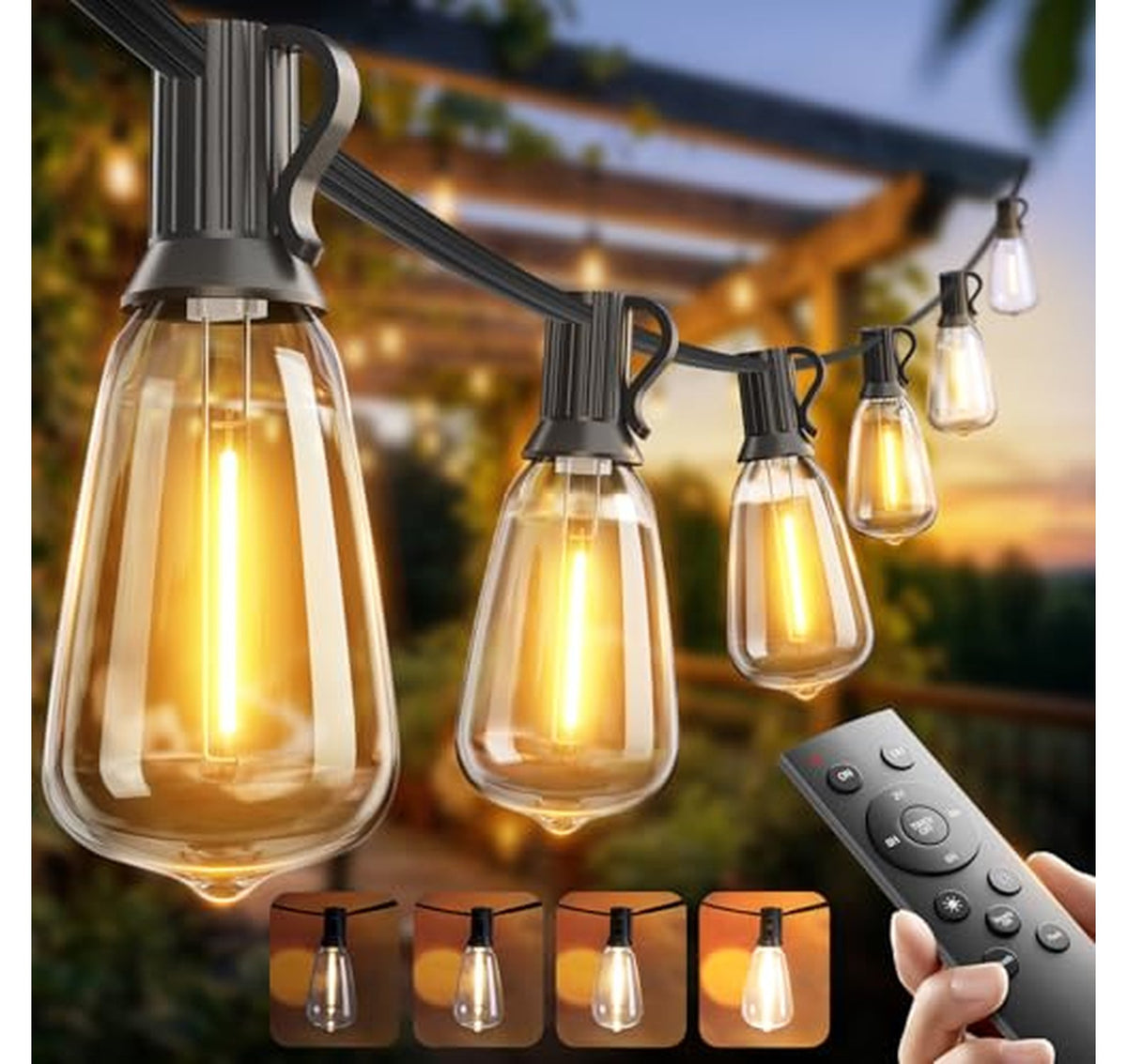 100FT Dimmable LED Outdoor String Lights with Remote