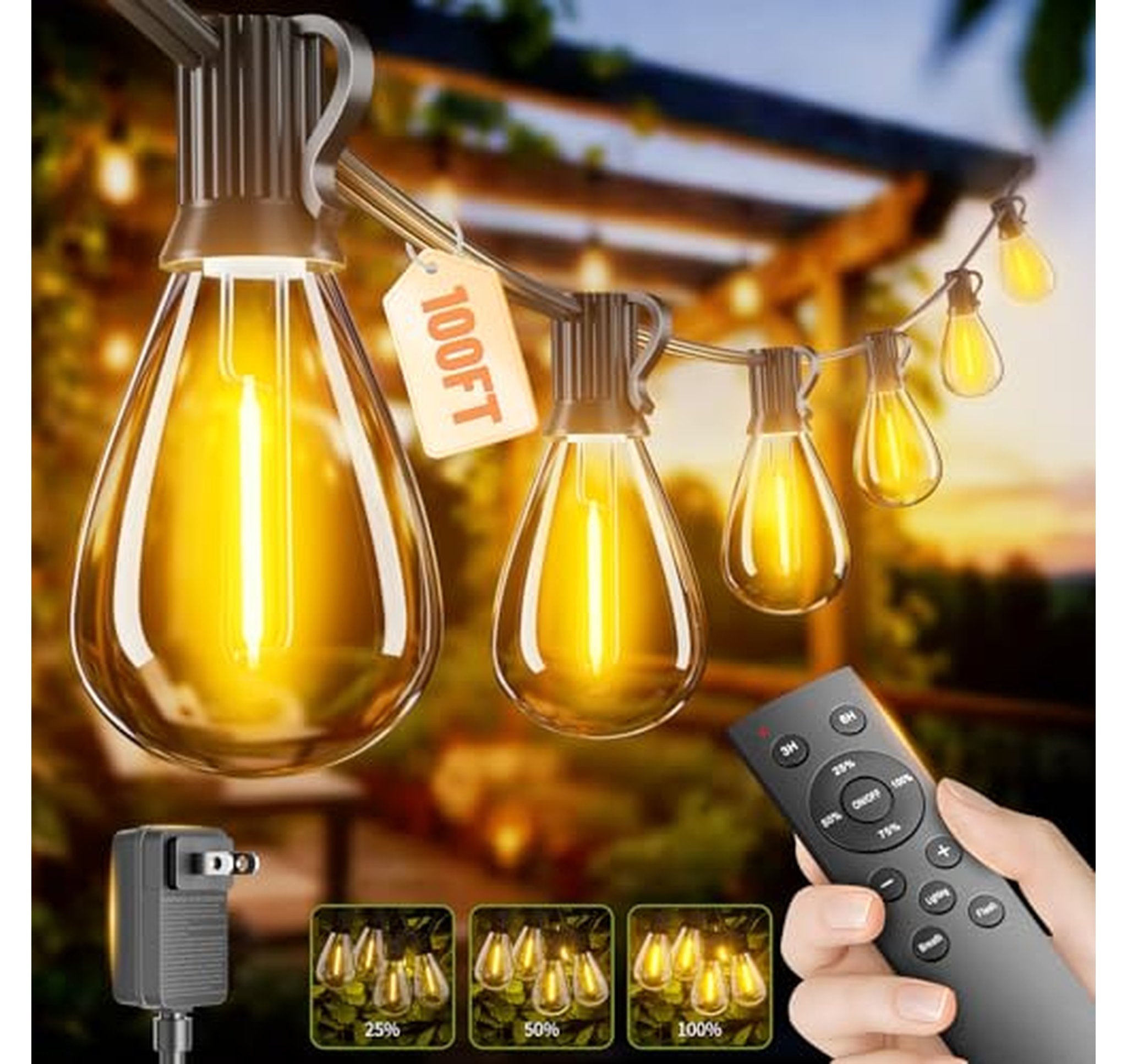 100FT LED Outdoor String Lights with Remote