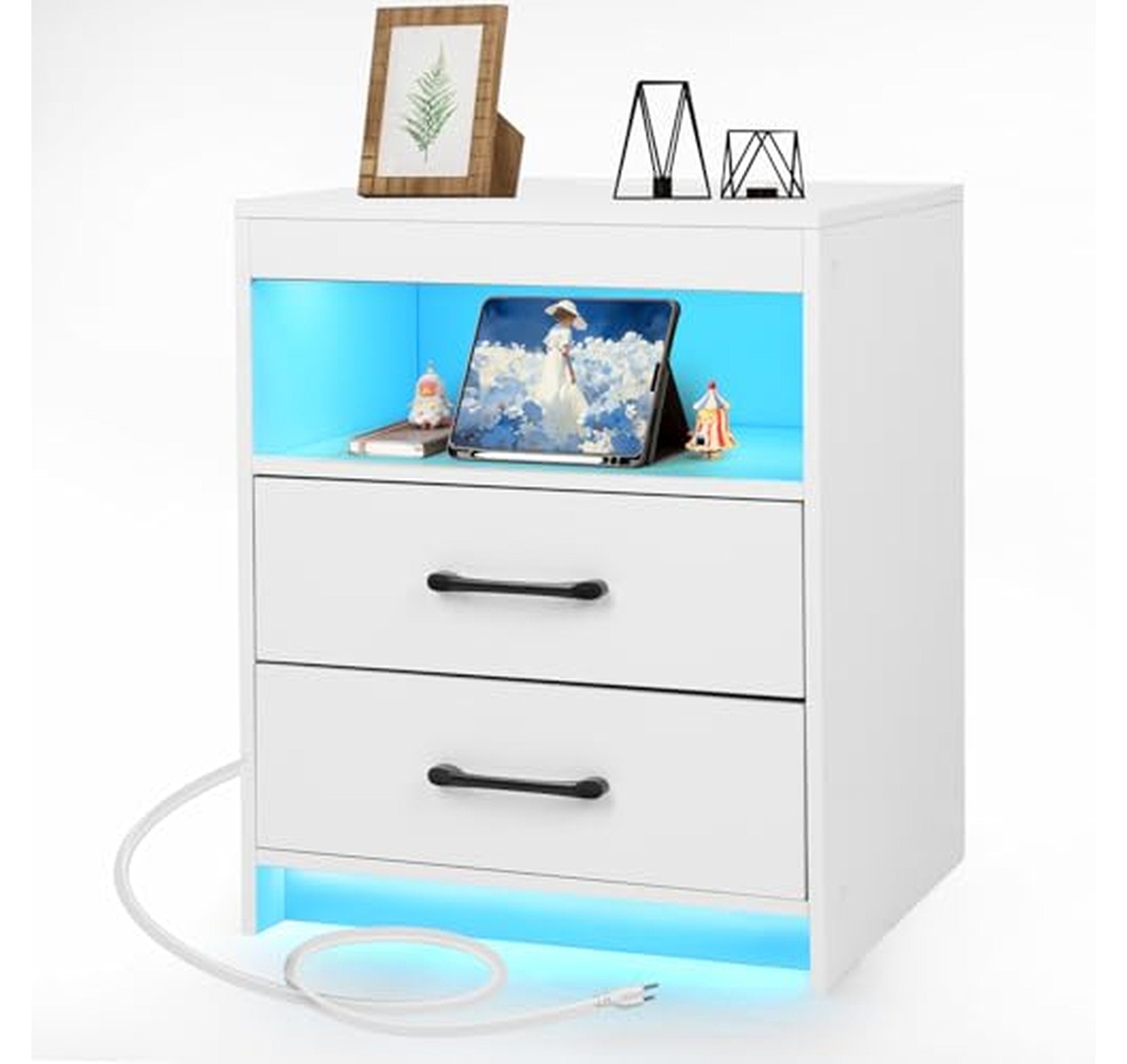 LED Nightstand with Charging Station and Drawers