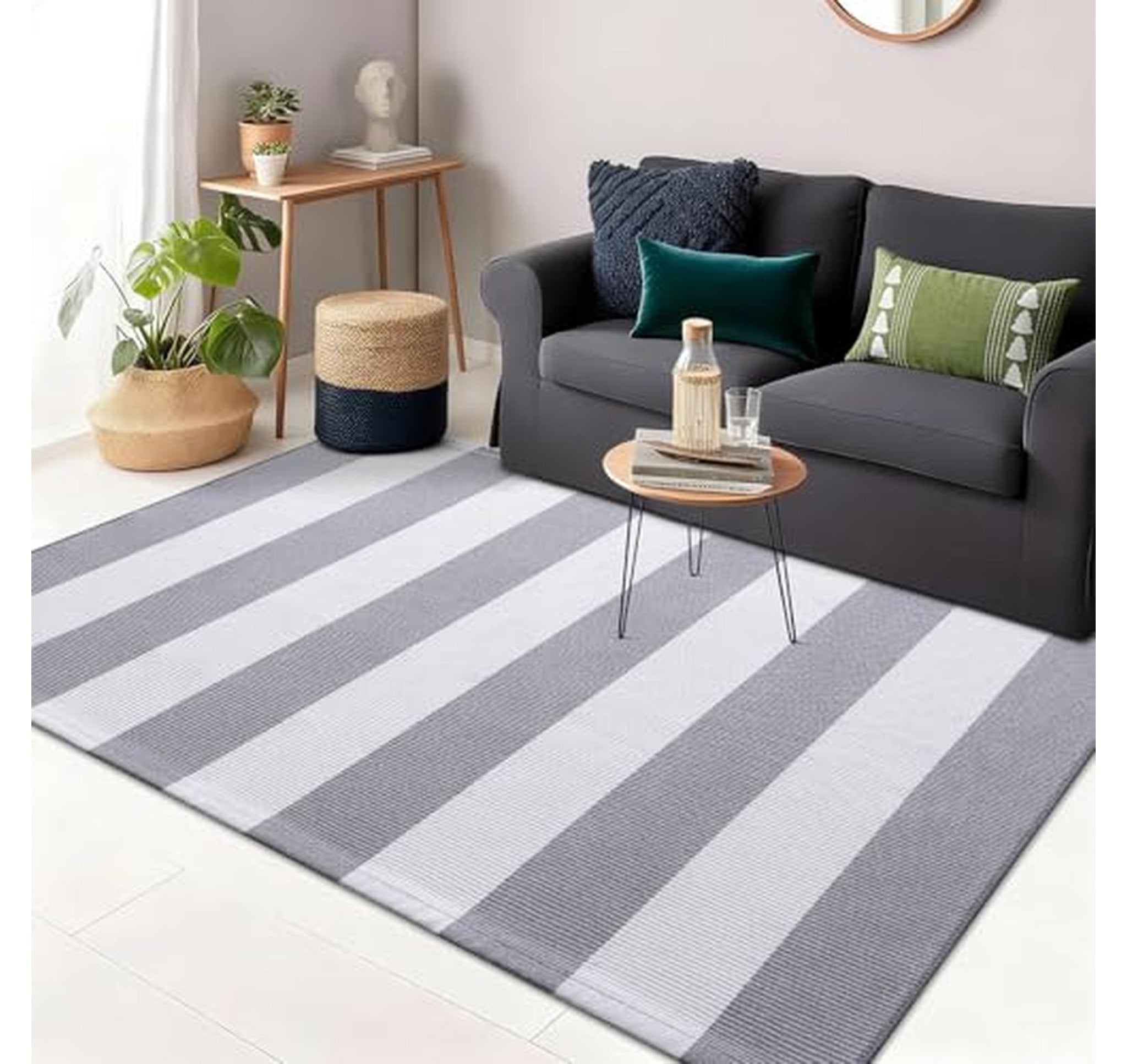 Striped Washable Cotton Indoor Outdoor Doormat Rug