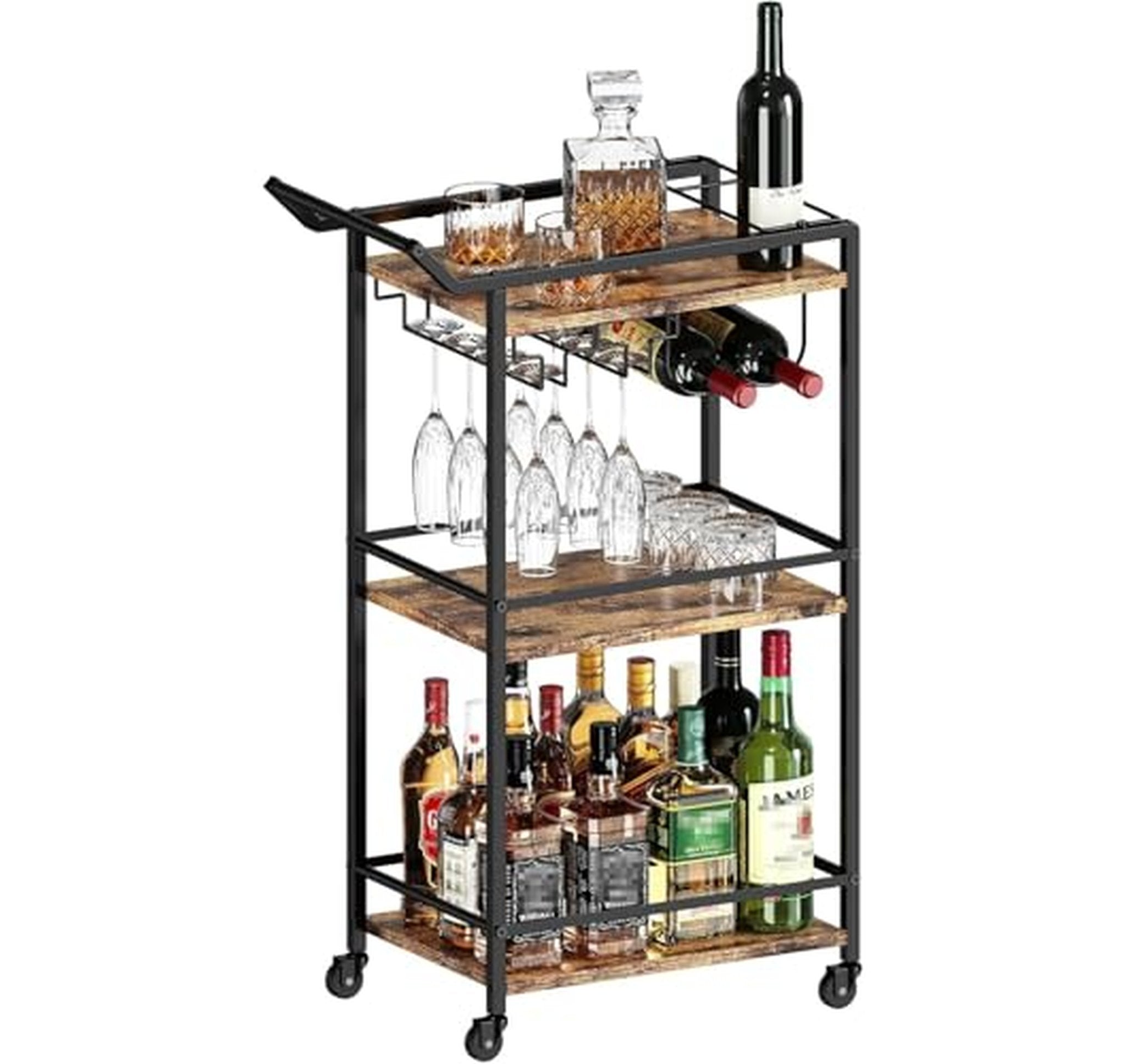3 Tier Rolling Bar Cart with Lockable Wheels