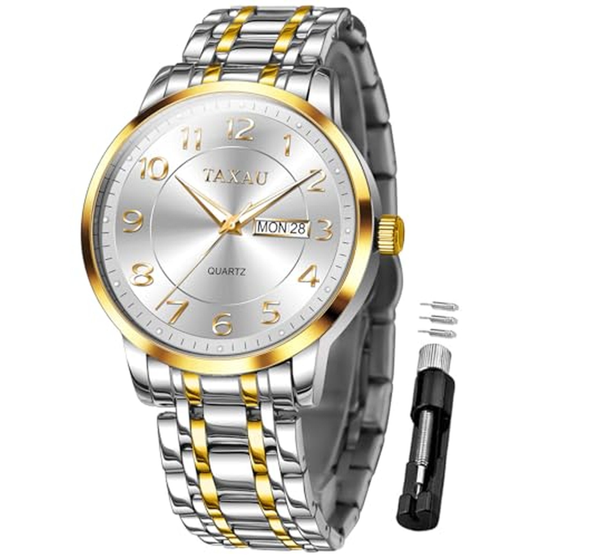 Stainless Steel Day Date Dress Watch