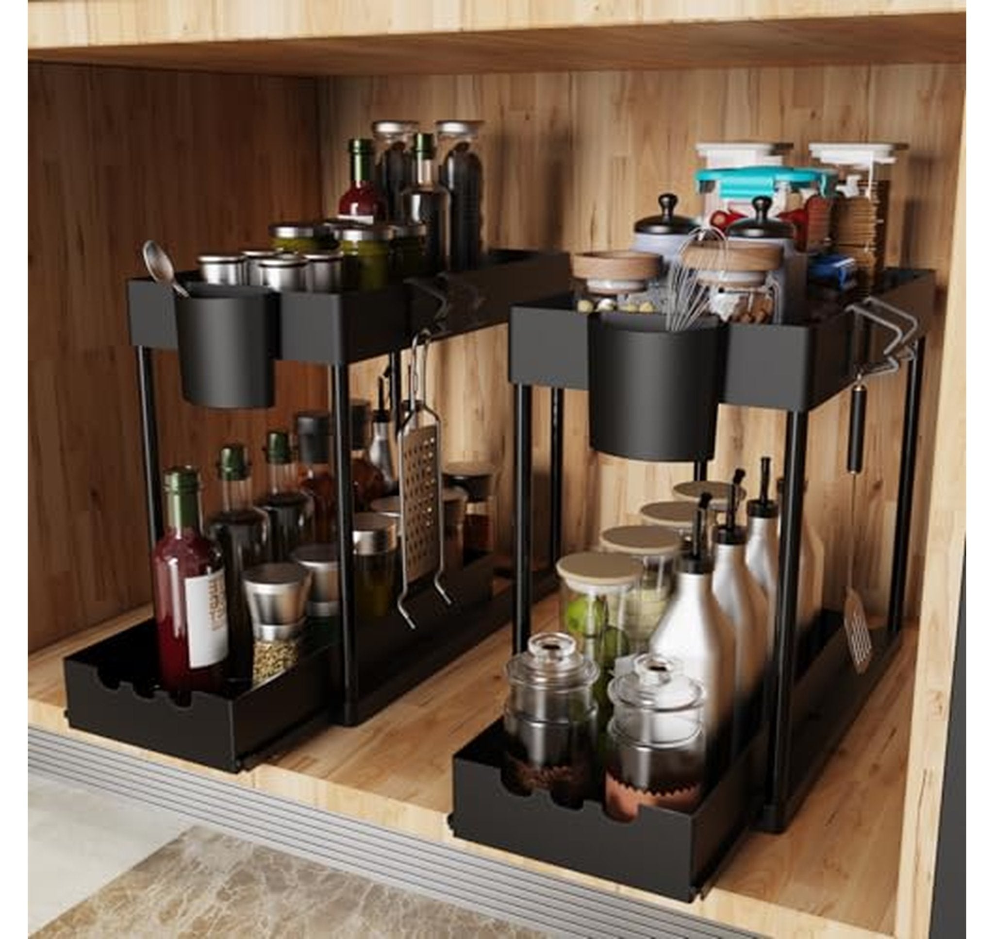 2 Pack Under Sink Sliding Cabinet Organizers