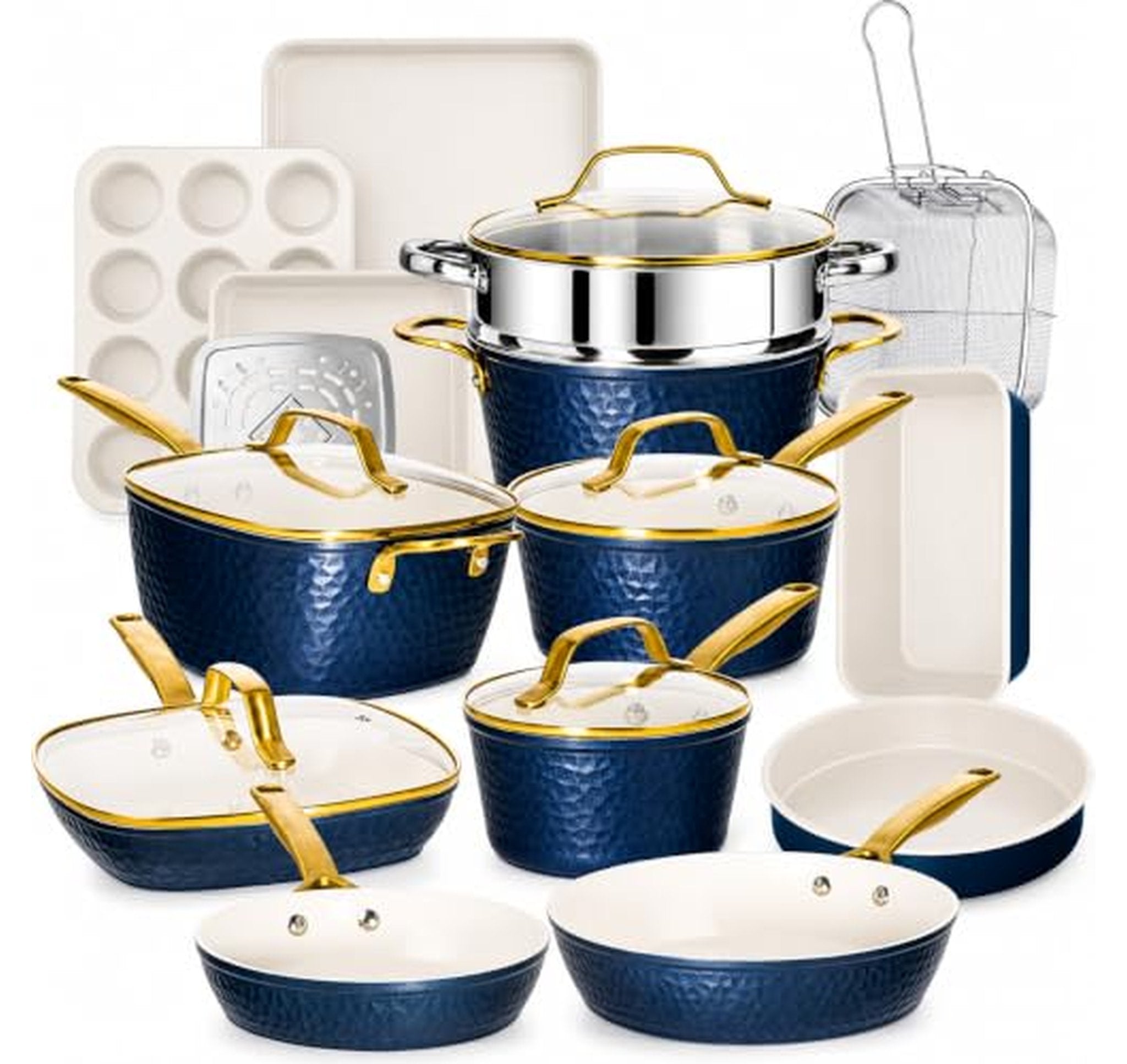 20 Pc Gotham Steel Hammered Nonstick Ceramic Cookware Set