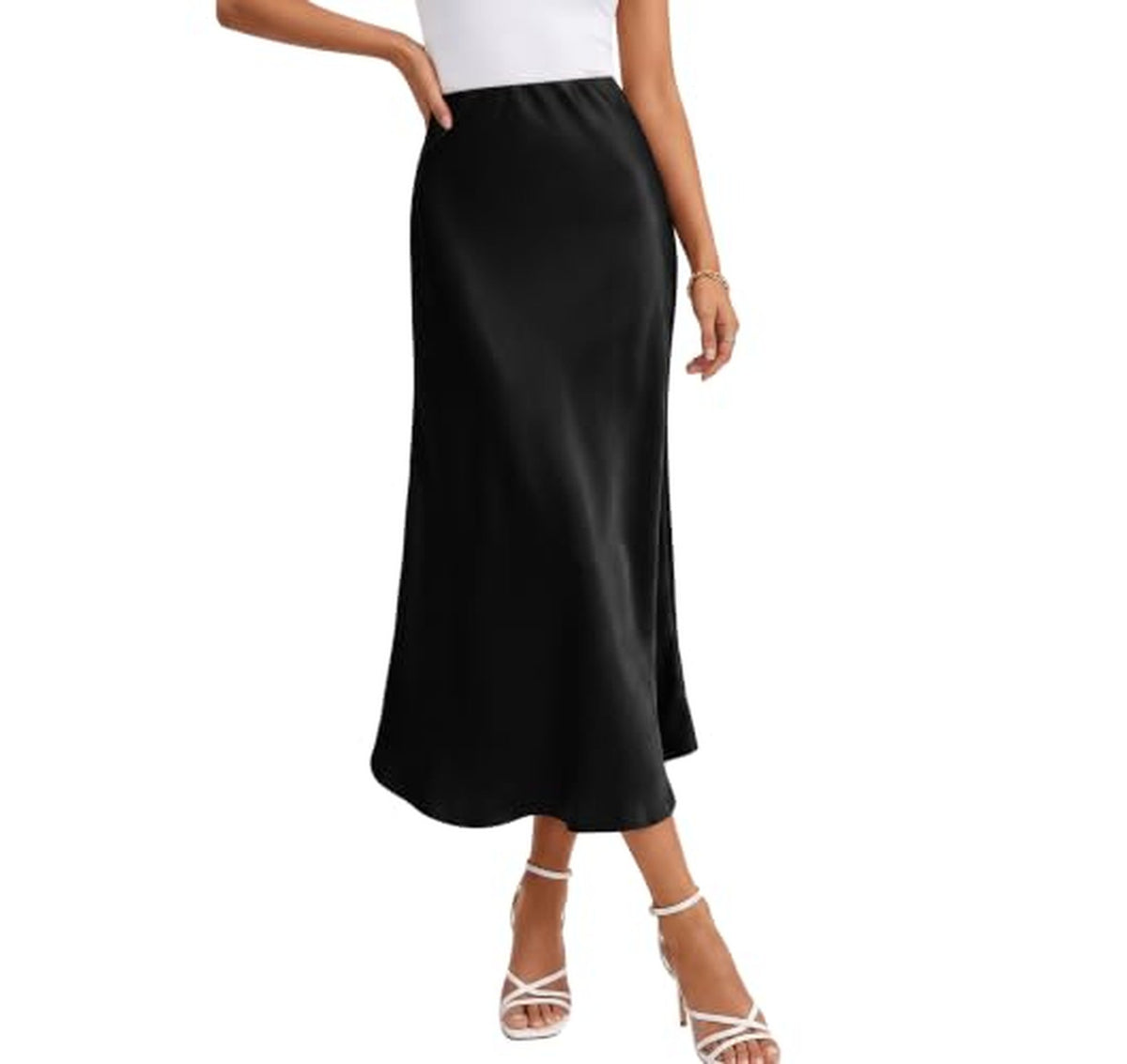 High Waisted Satin Midi Skirt