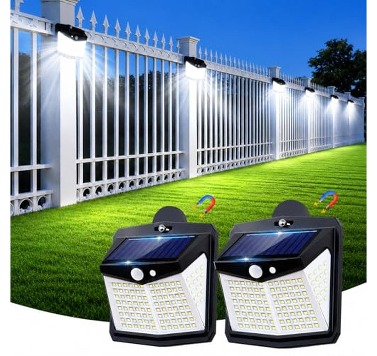 2 Pack Solar Magnetic Motion Sensor Outdoor Lights