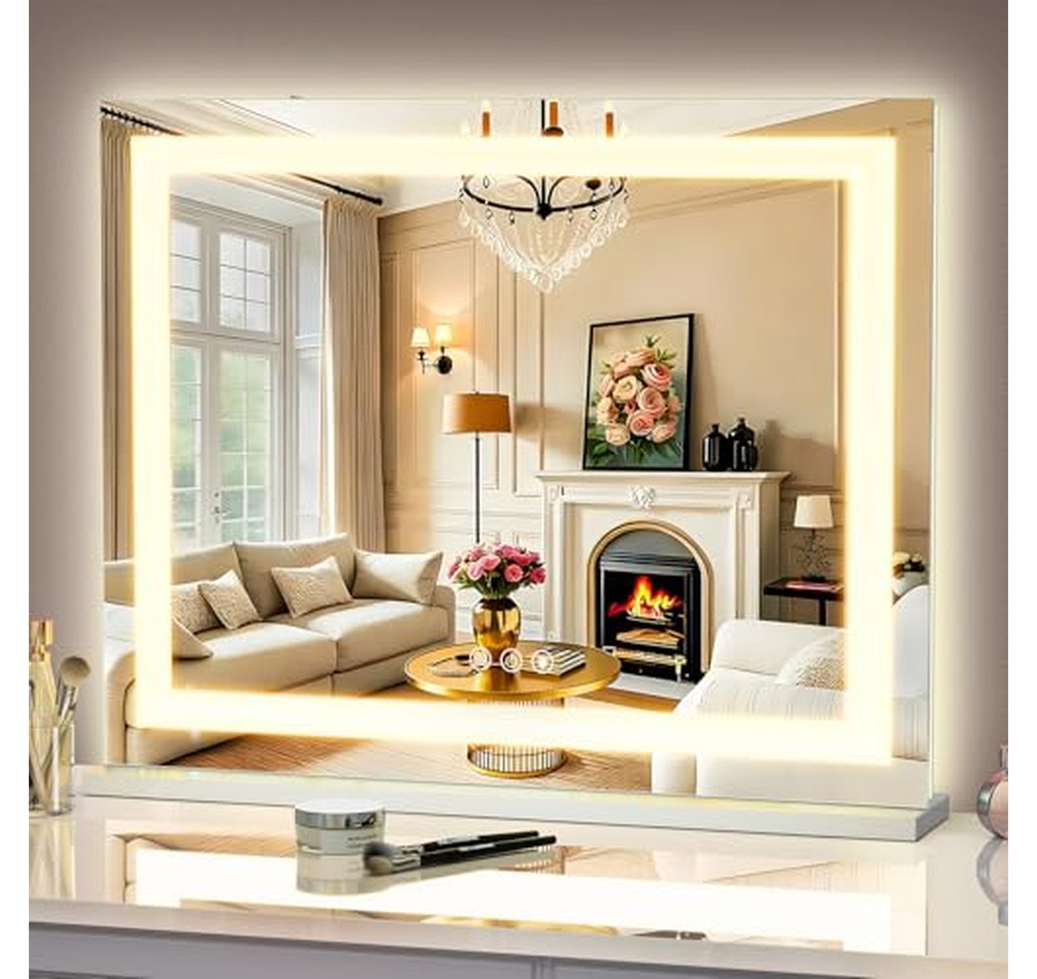 Lighted Hollywood Makeup Vanity Mirror with Backlit Frame