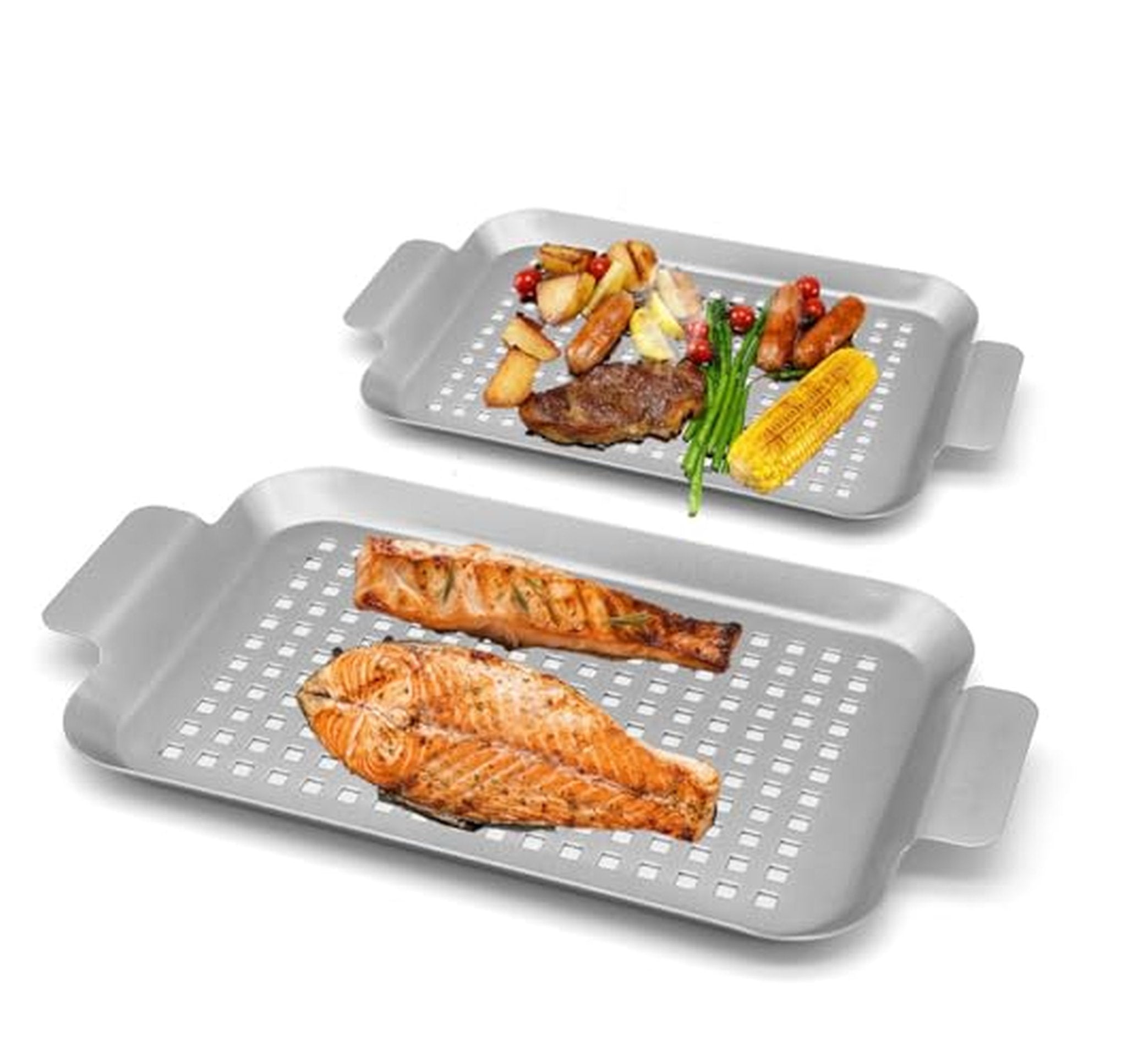 2 Pack Nonstick Stainless Steel Grill Topper Pans
