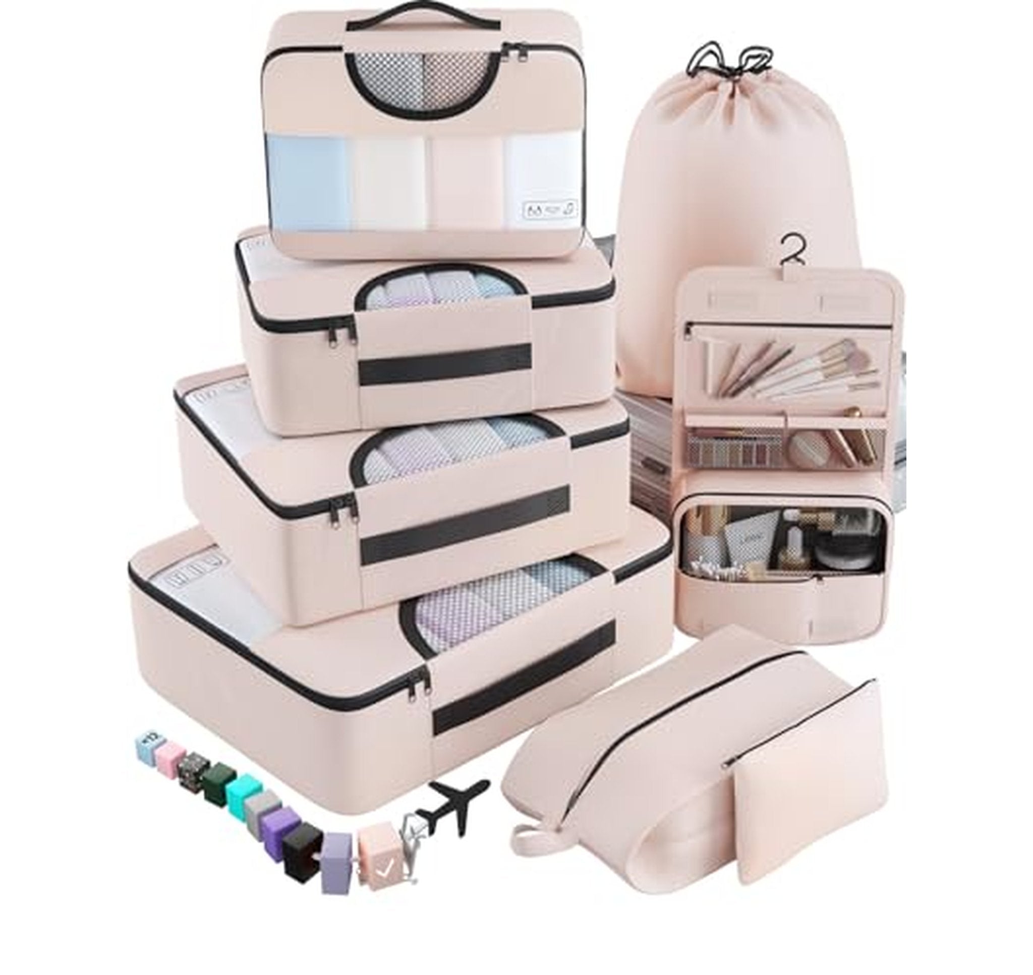 8 Set Travel Packing Cubes with Toiletry and Laundry Bag