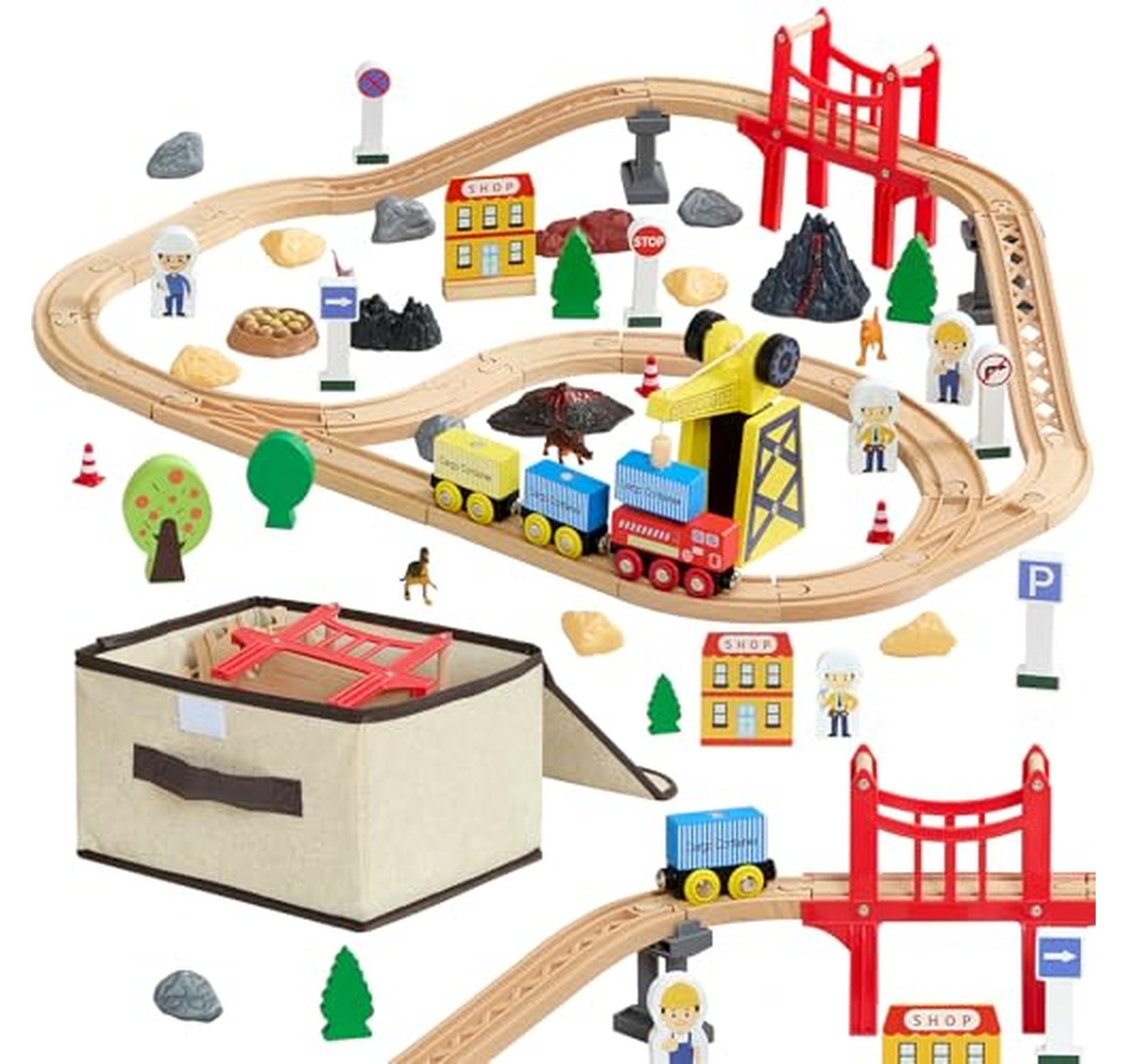 70 Piece Wooden Train Track Set with Crane