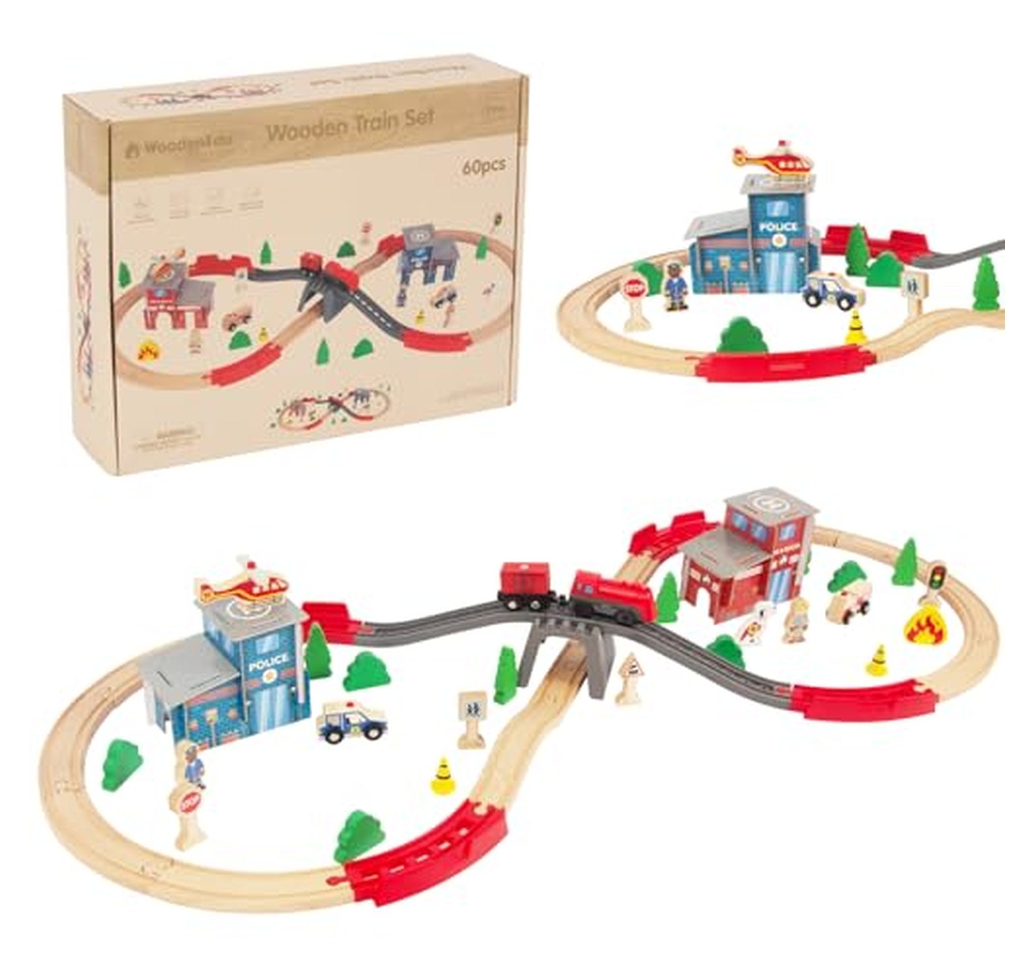 60 Piece Wooden Train Track Set for Toddlers