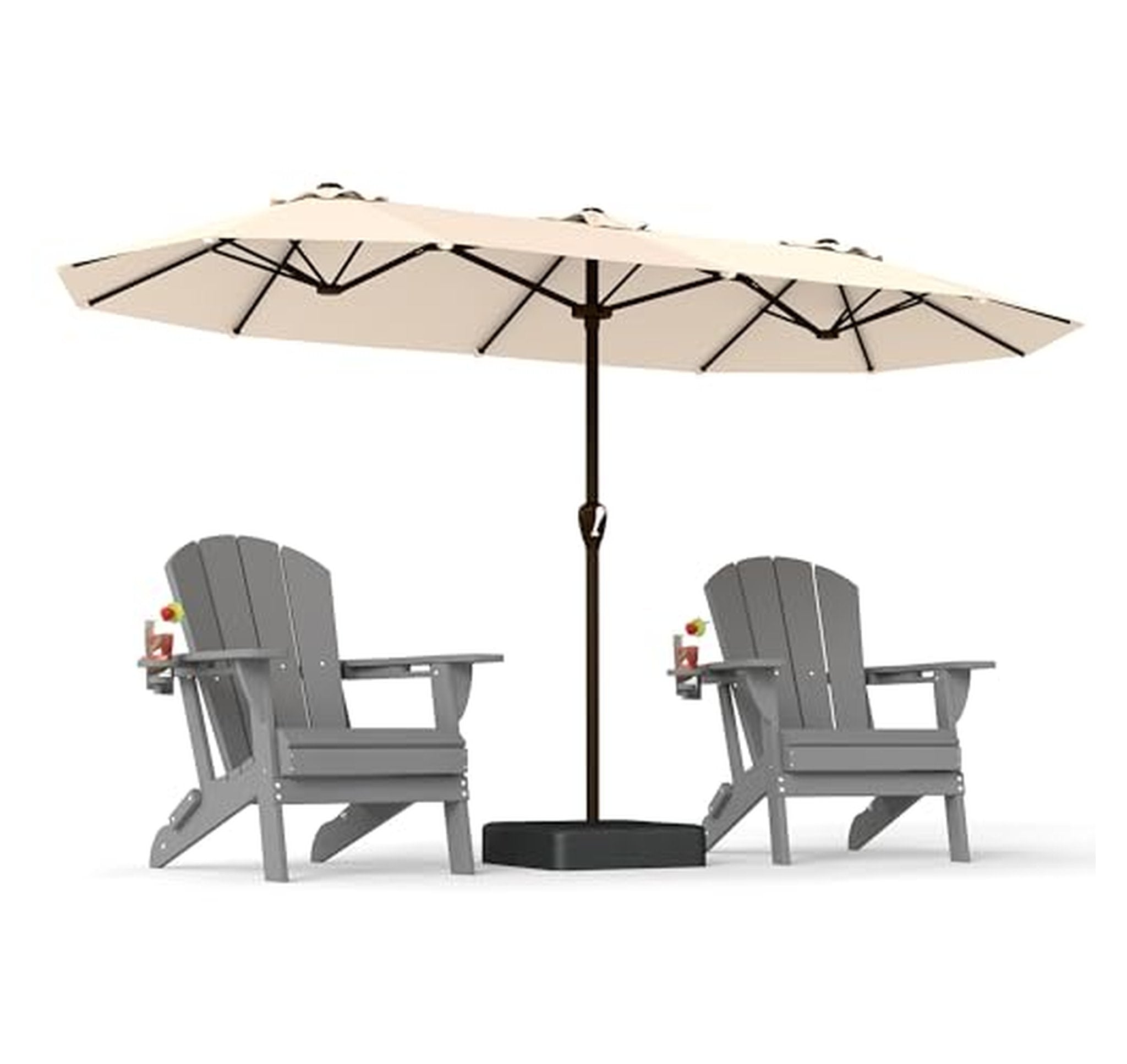 15FT Double Sided Rectangular Patio Umbrella with Base