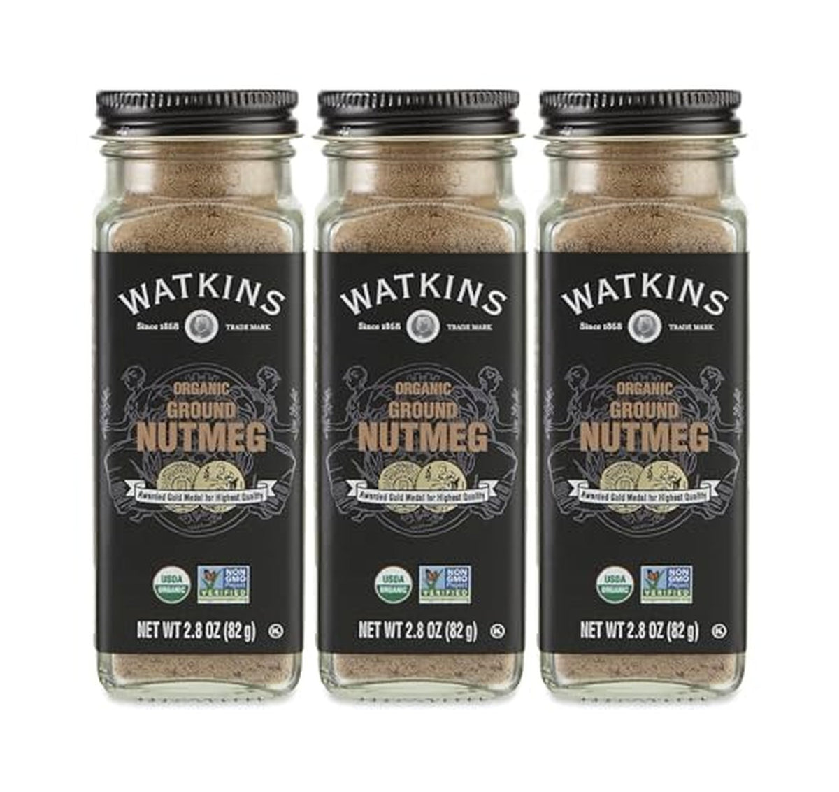 3 Pack Watkins Organic Ground Nutmeg Spice Jars