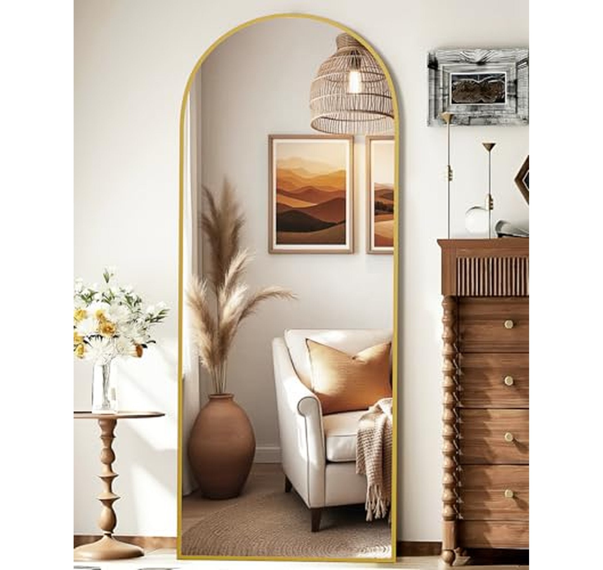 Arched Full Length Floor Mirror with Stand