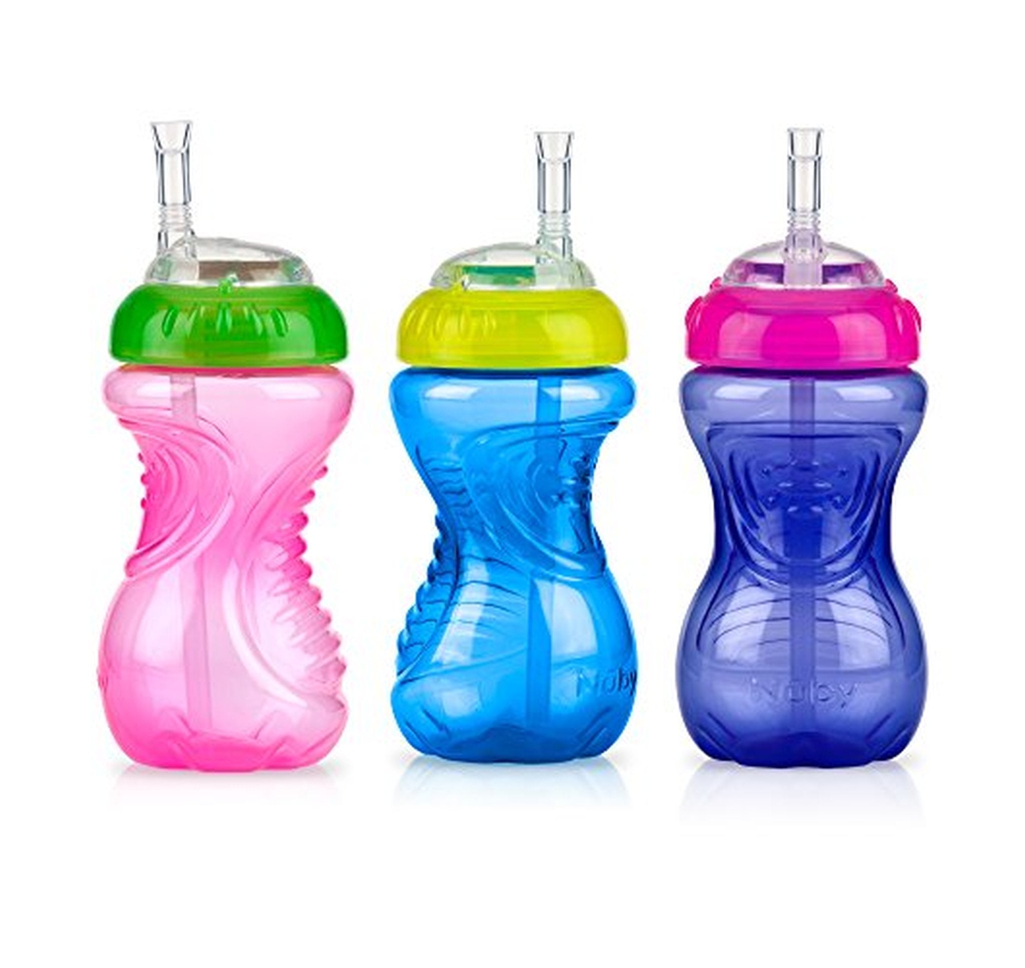 3 Pack Nuby No-Spill Soft Straw Sippy Cups 10oz