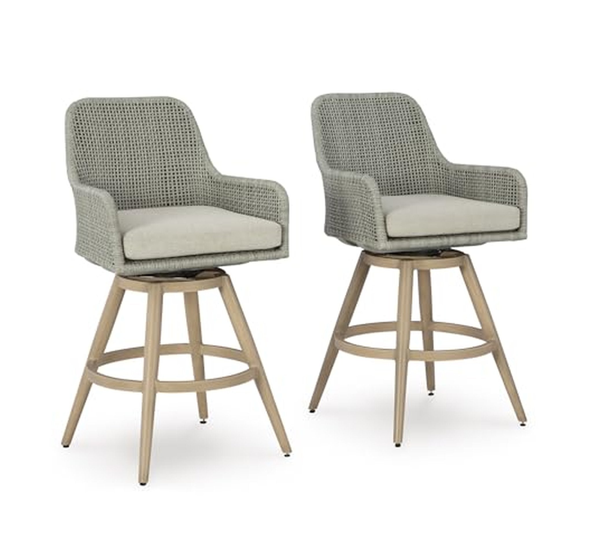 2 Pack Swivel Outdoor Wicker Bar Stools with Cushions