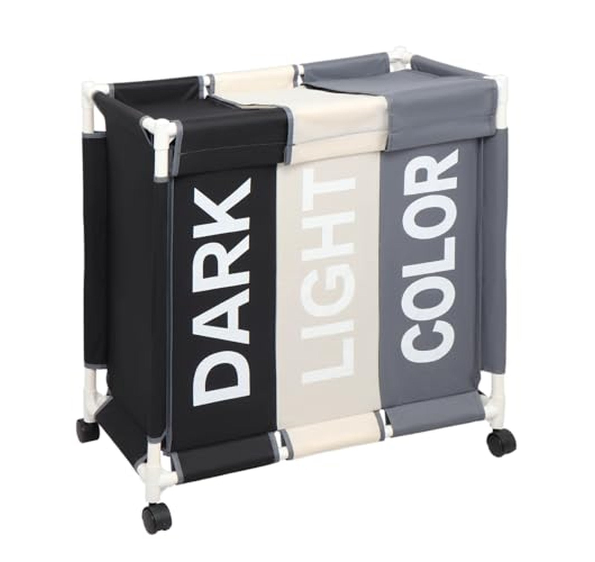 3 Section Rolling Laundry Hamper with Lid