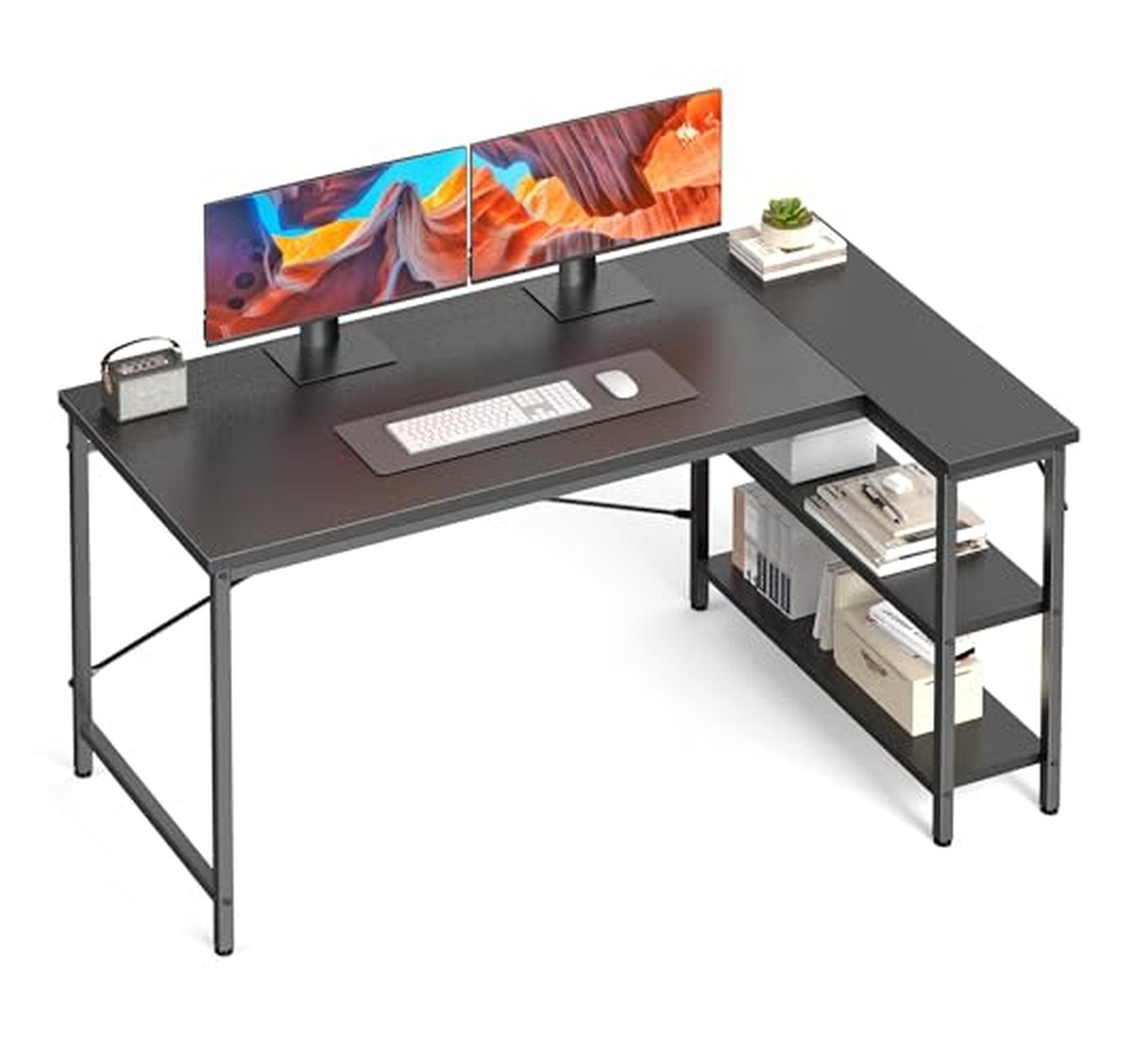 55-Inch L Shaped Computer Desk with Storage Shelves