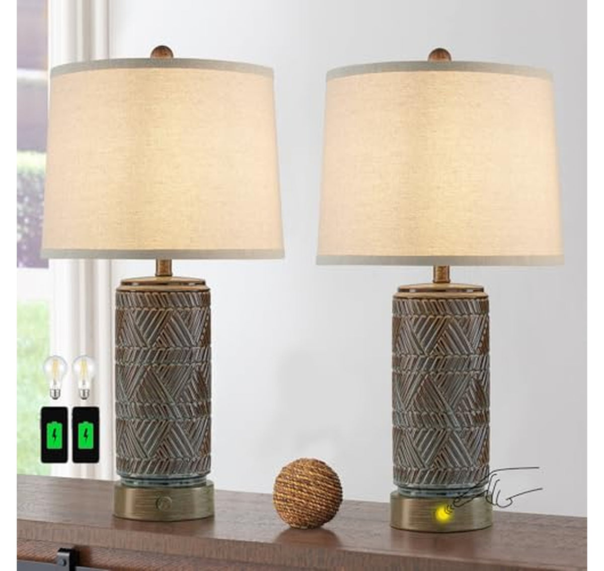 2 Pack Dimmable Touch Farmhouse Table Lamps
