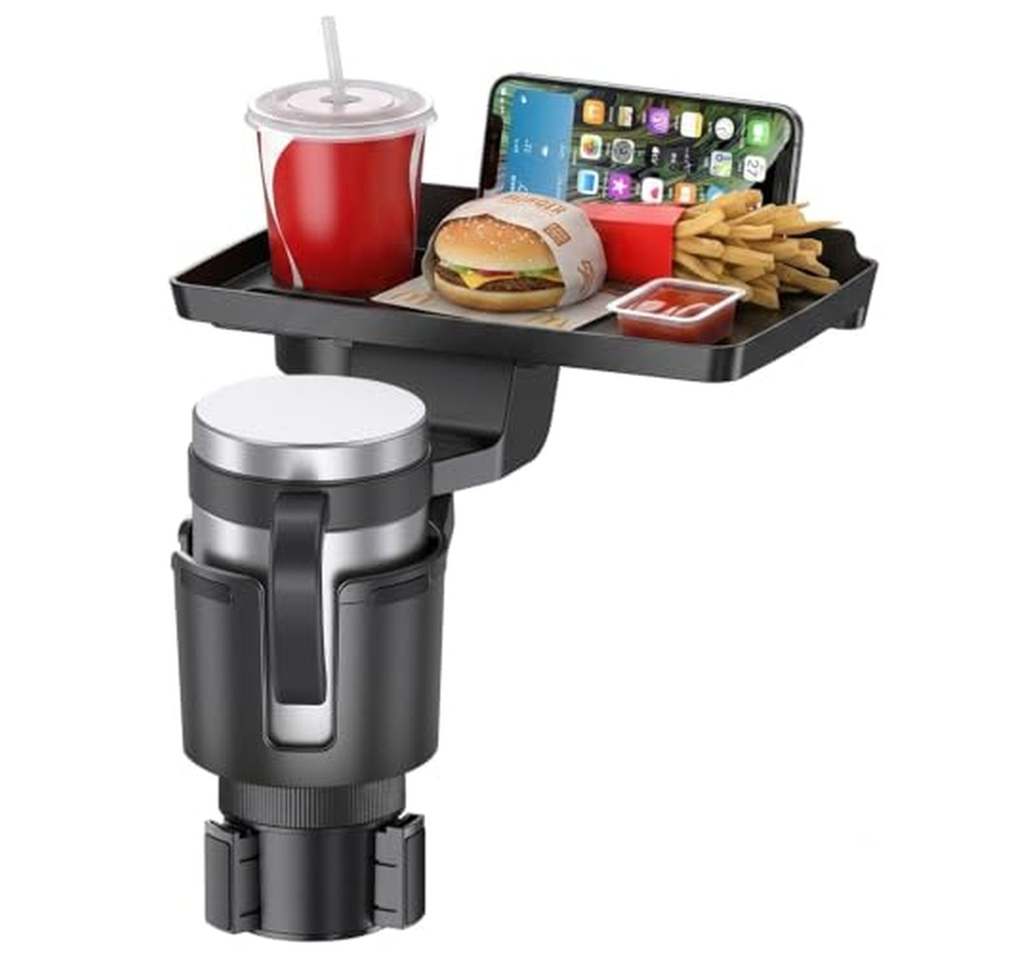 Adjustable Car Cup Holder Expander with Food Tray