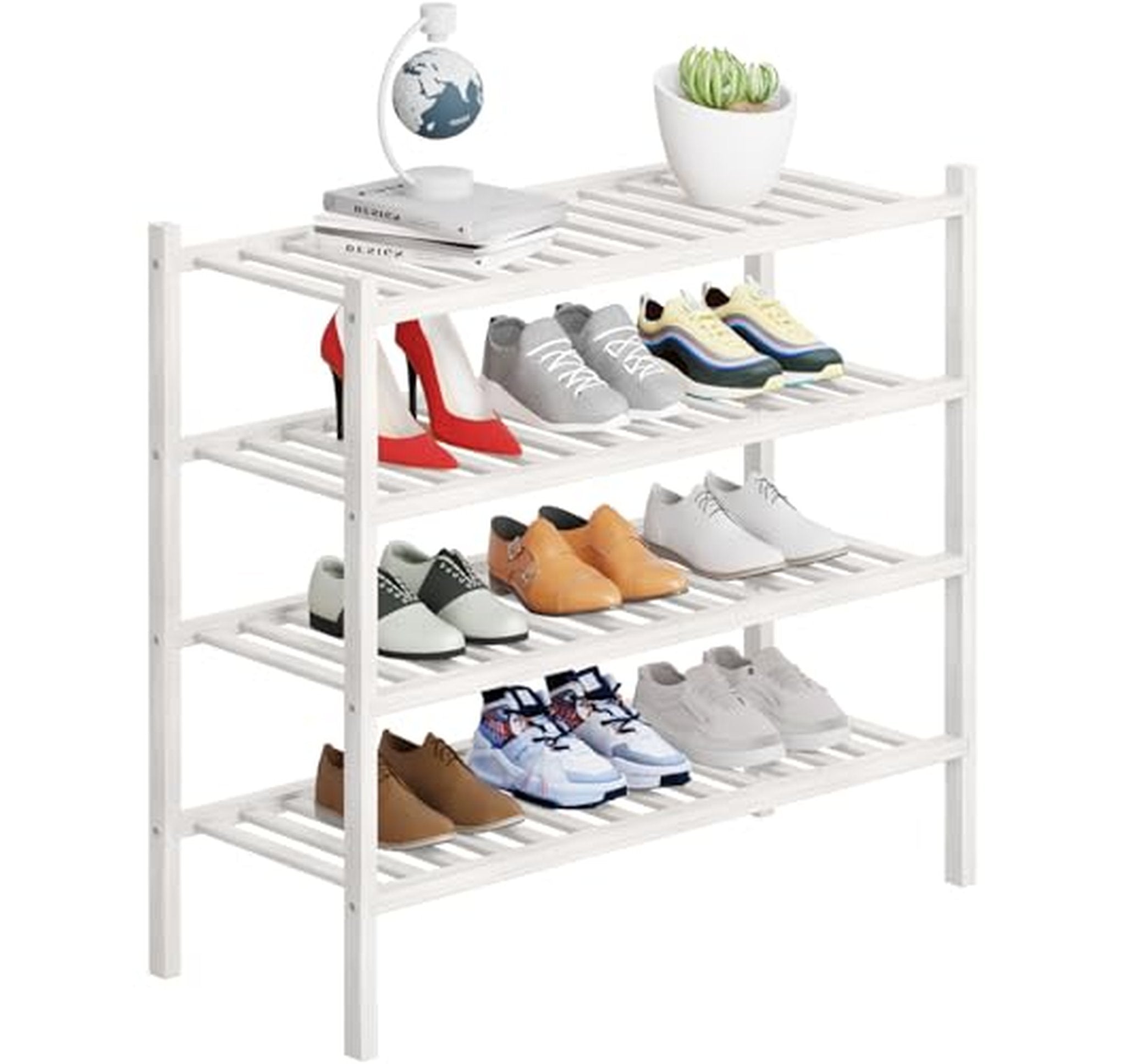 4 Tier Stackable Bamboo Shoe Rack Organizer