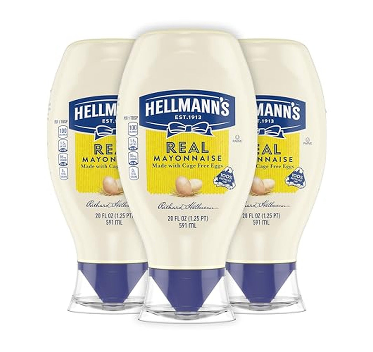 3 Pack Hellmann's Real Mayonnaise 20 oz Squeeze