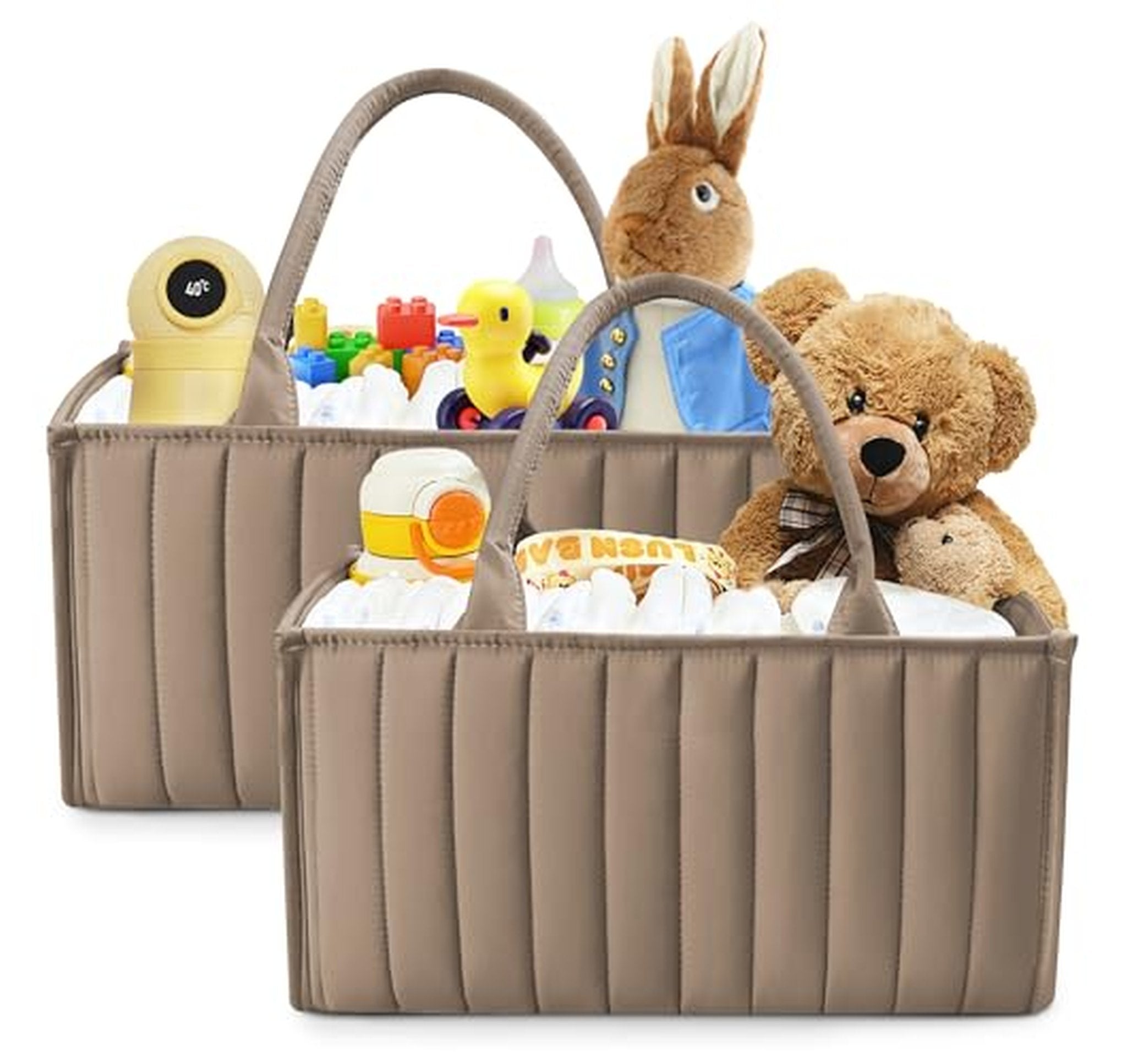 2 Pack Quilted Diaper Caddy Organizer Bins