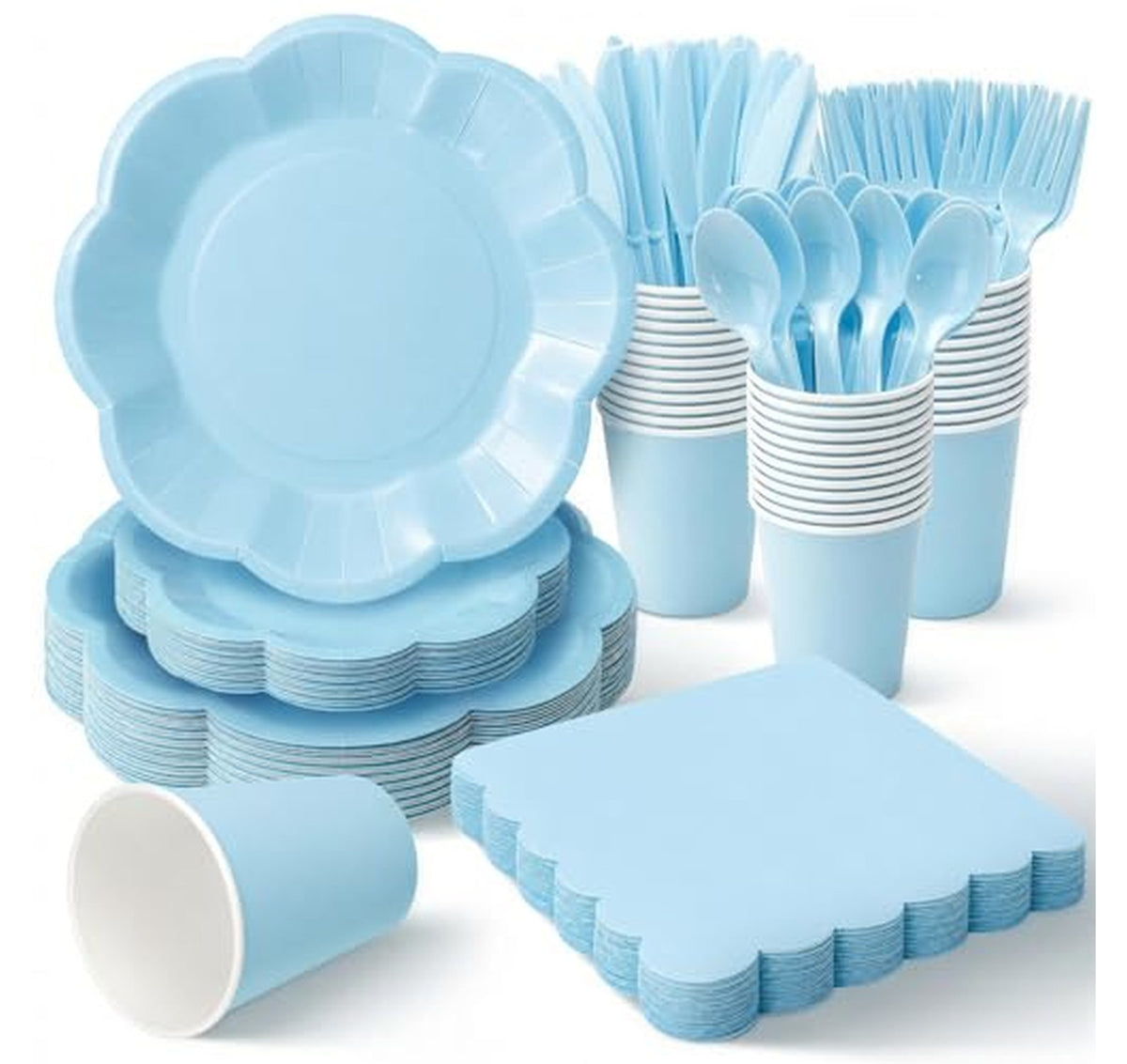 350 Piece Scalloped Paper Plates Cups and Napkins Set