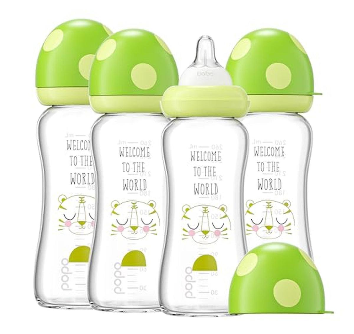 4 Pack Anti-Colic Wide Neck Glass Baby Bottles