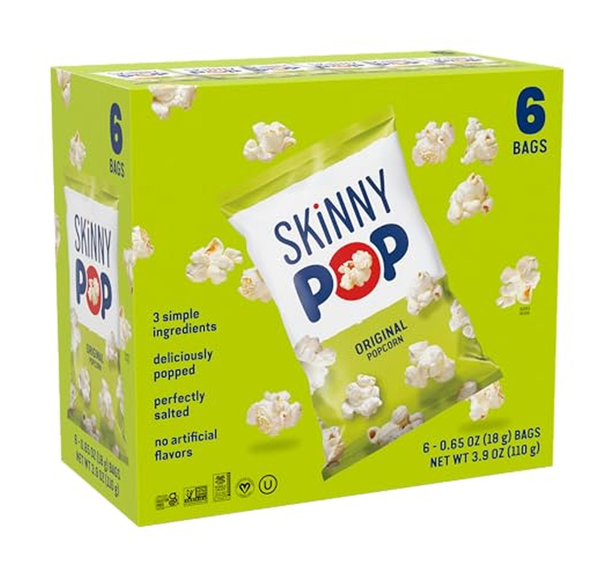 6 Pack SkinnyPop Original Popcorn Snack Bags