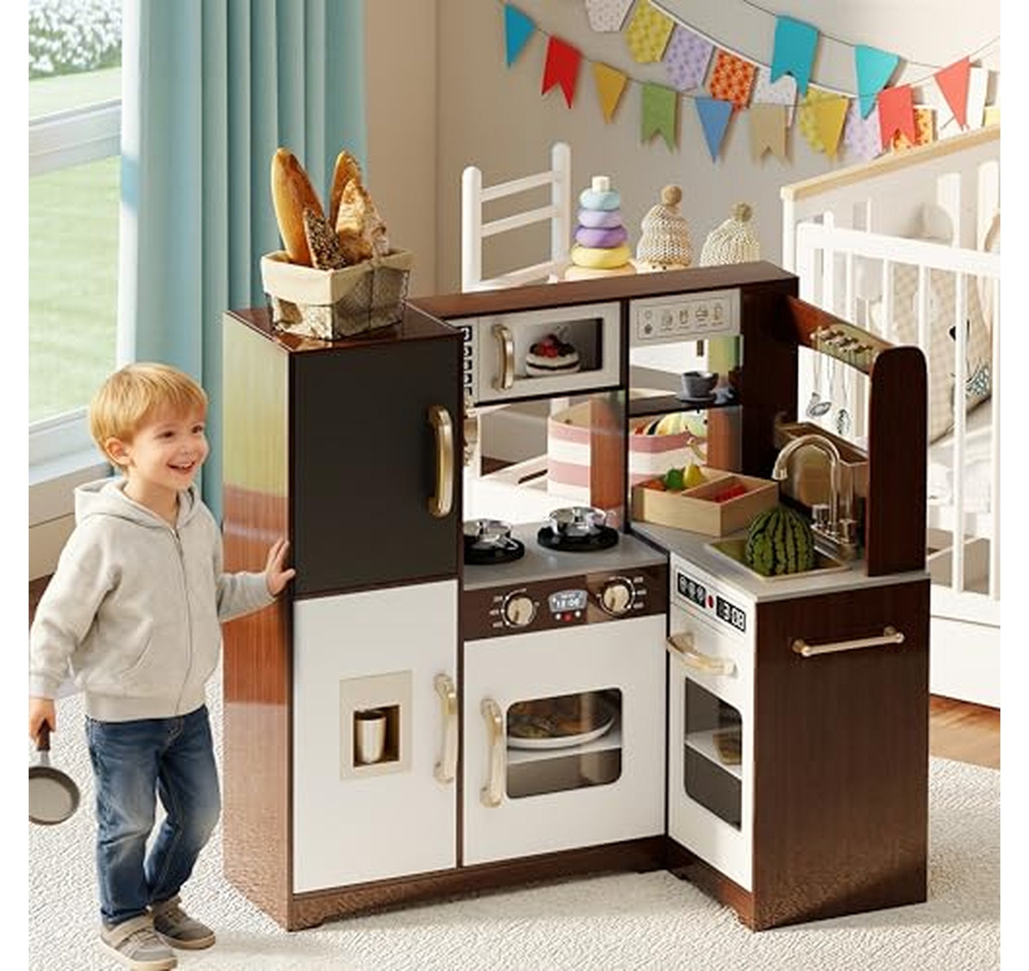Kids Espresso Corner Play Kitchen with Lights