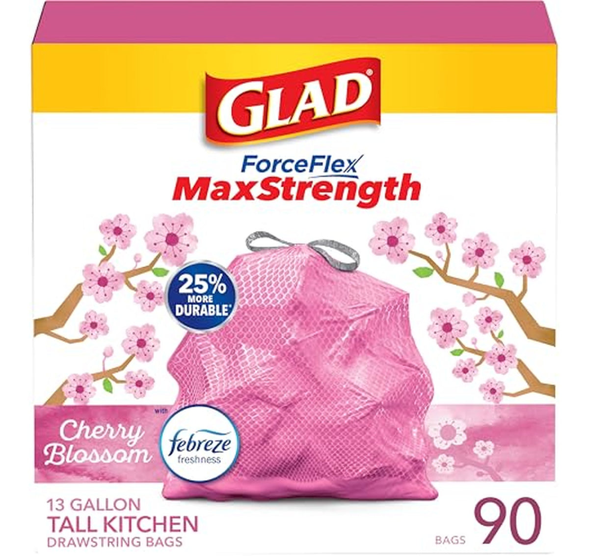 Glad ForceFlex MaxStrength 13 Gallon Kitchen Trash Bags 90 Count
