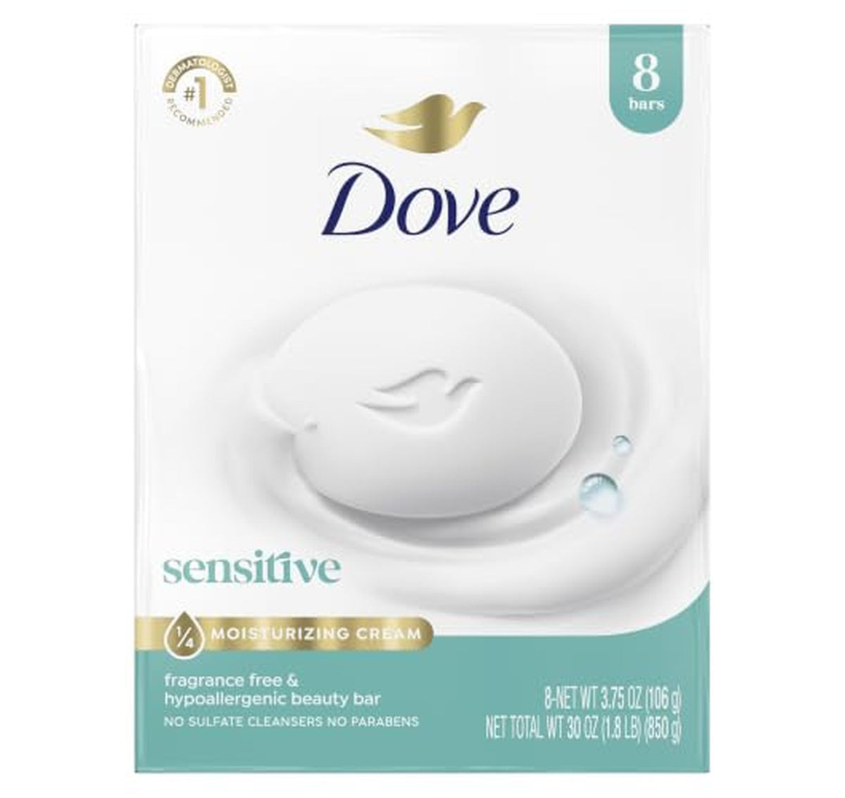 8 Pack Dove Sensitive Skin Fragrance Free Beauty Bar