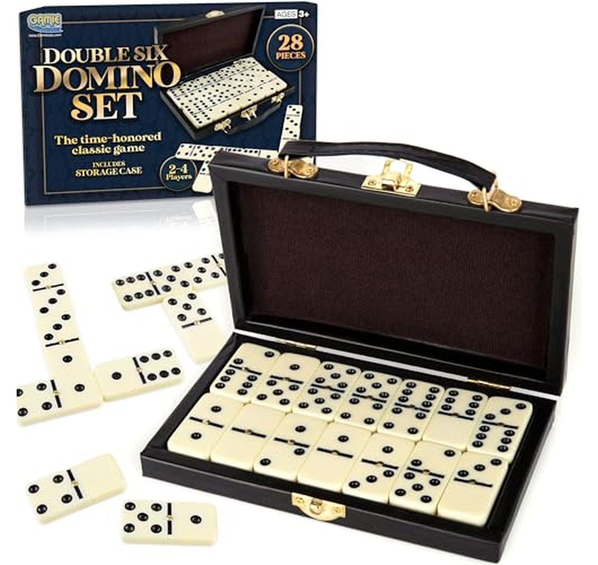 Double Six Dominoes Set with Faux Leather Case