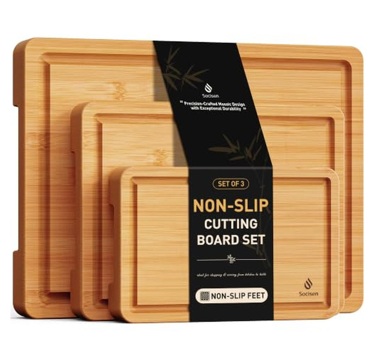 Over-Sink Bamboo Cutting Board Set with Non-Slip Feet