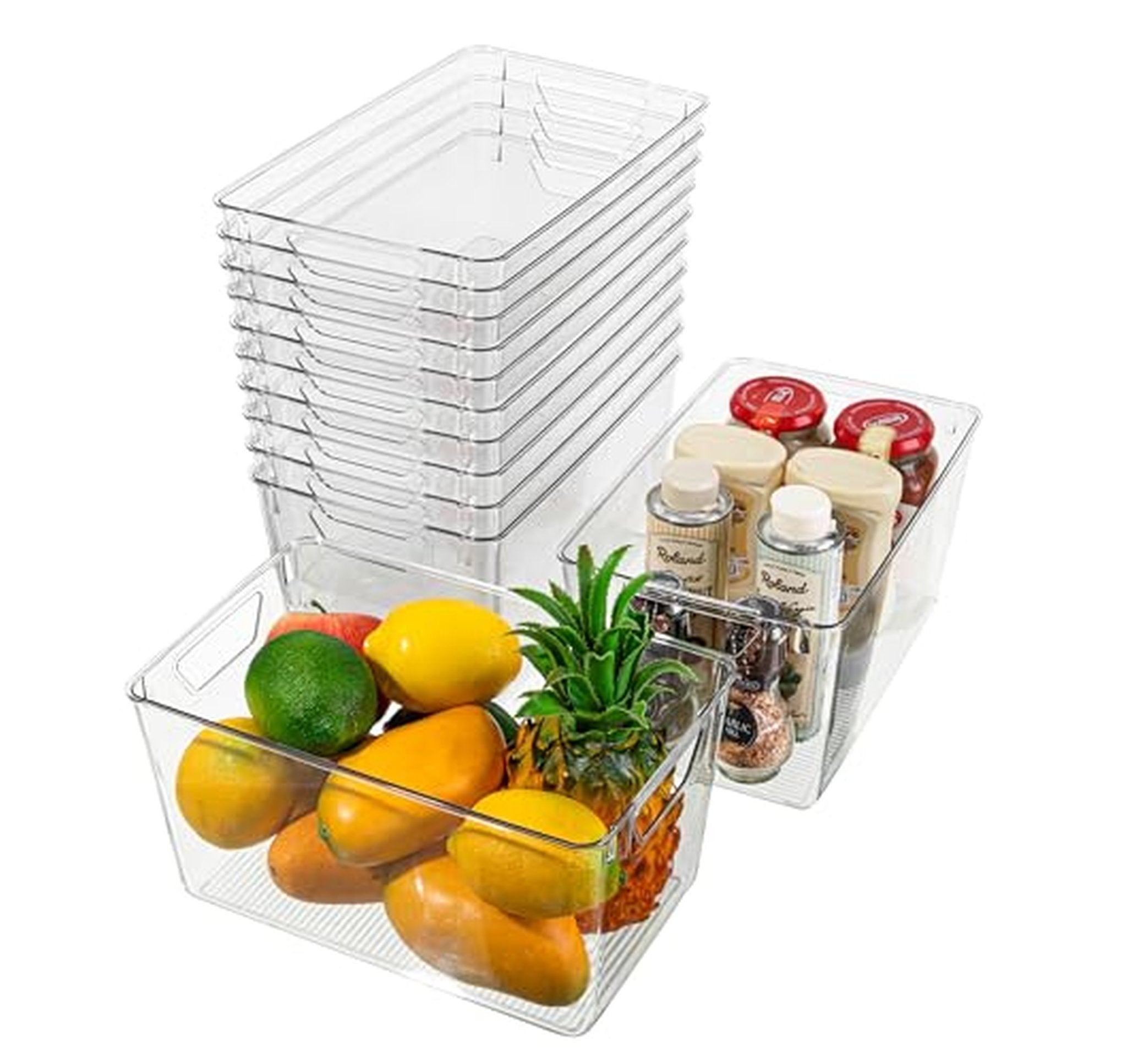 12 Pack Plastic Pantry Storage Bins with Handles