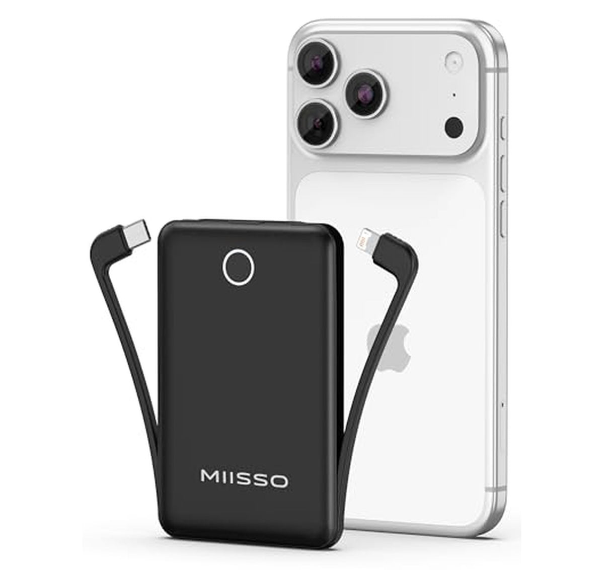 10000mAh Mini Portable Charger with Built-In Cable