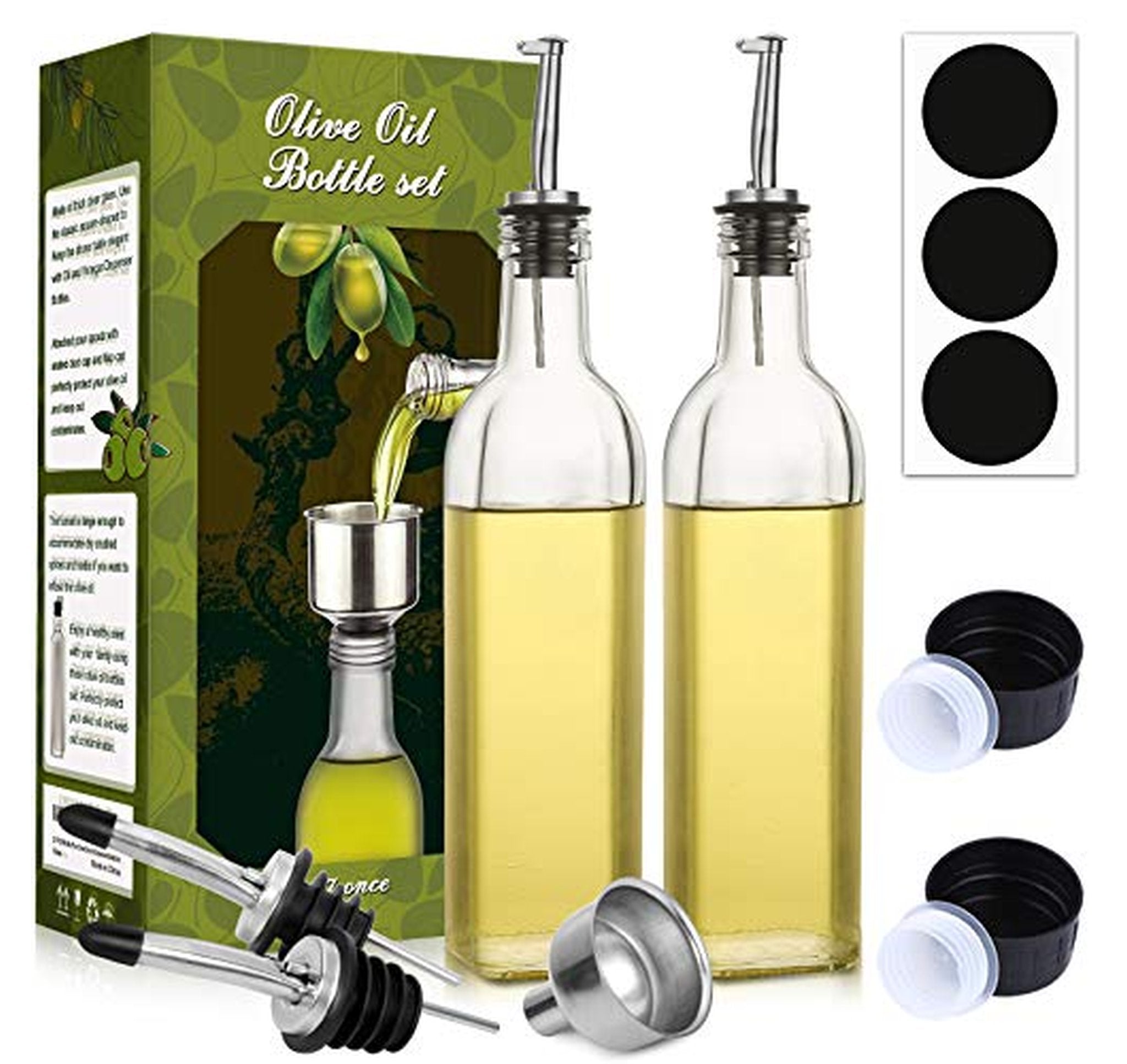 2 Pack 17 oz Glass Olive Oil Dispenser Bottles