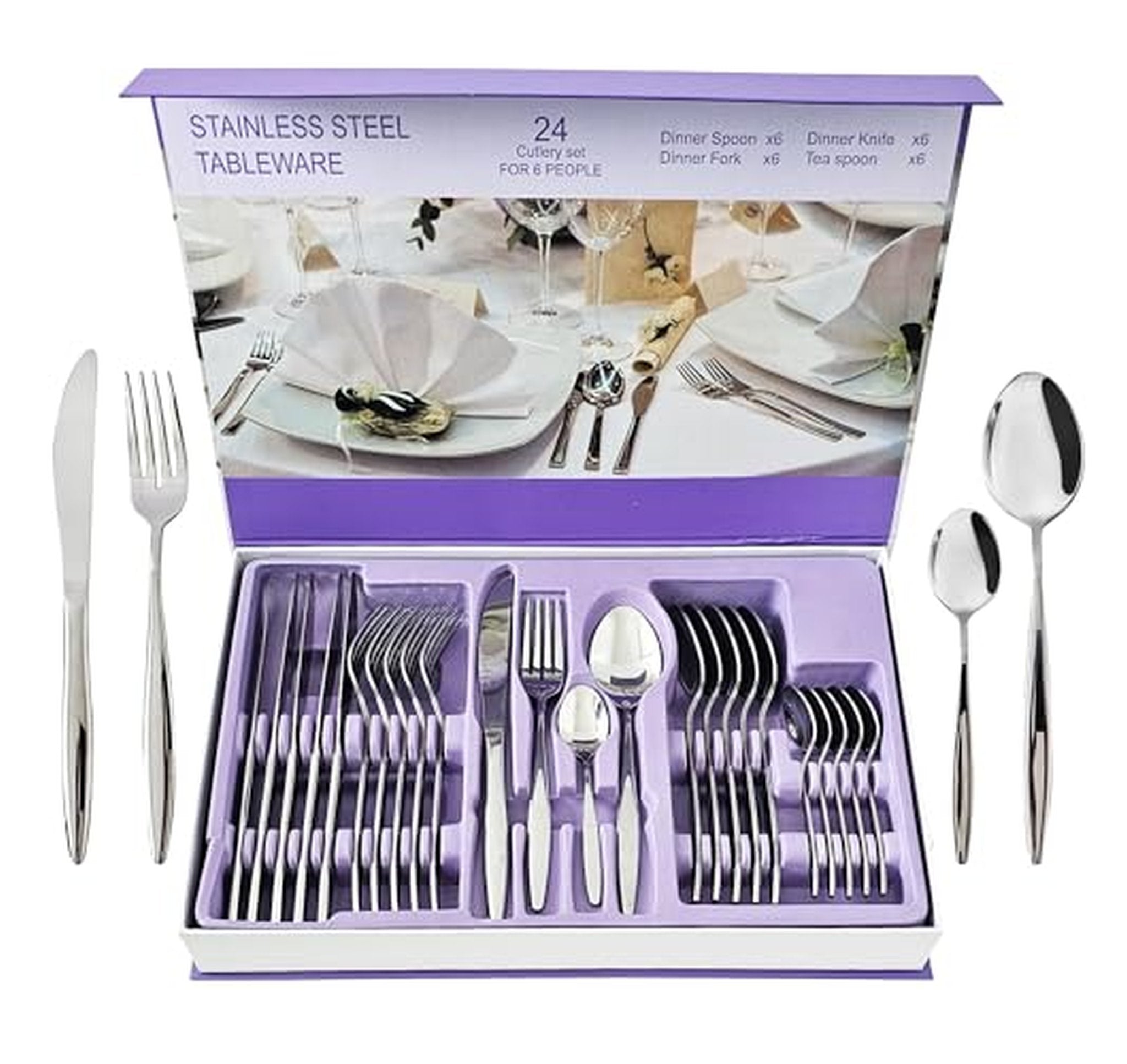 24-Piece Stainless Steel Silverware Flatware Set for 6