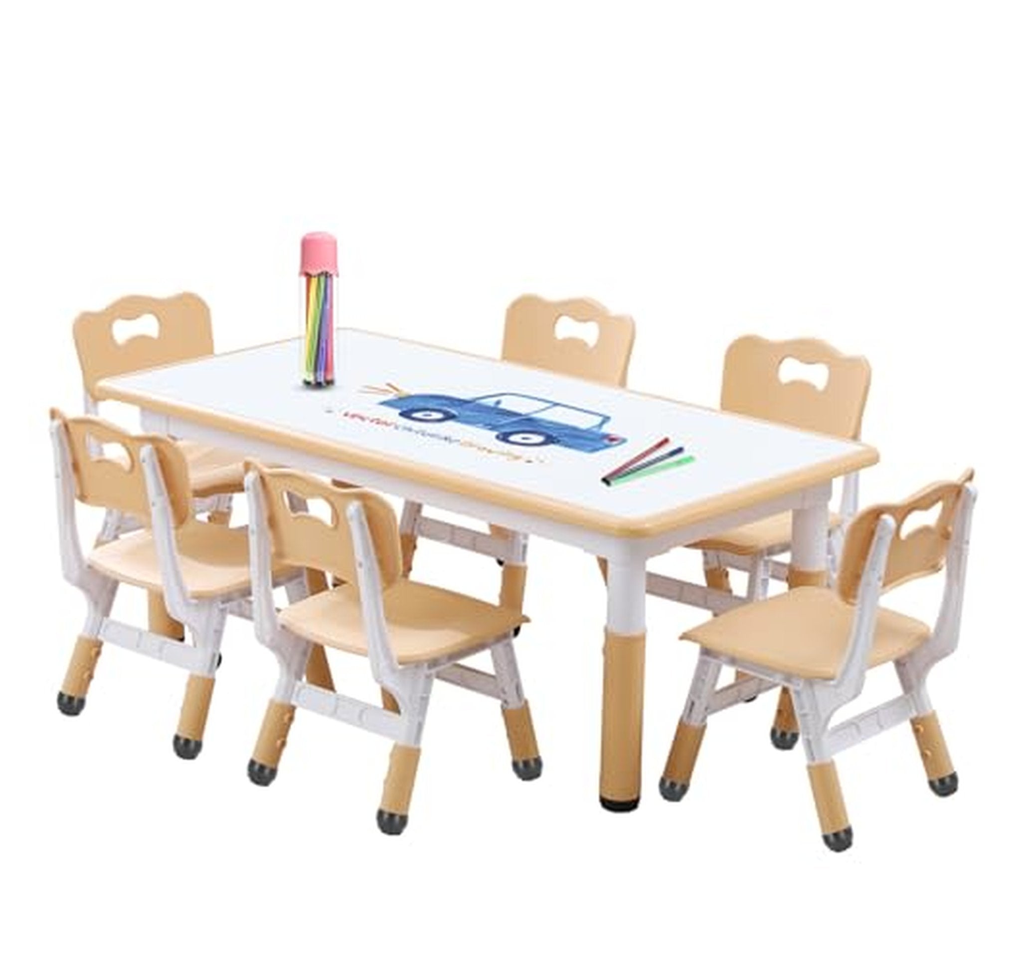 Kids Height-Adjustable Table and 6 Chair Set