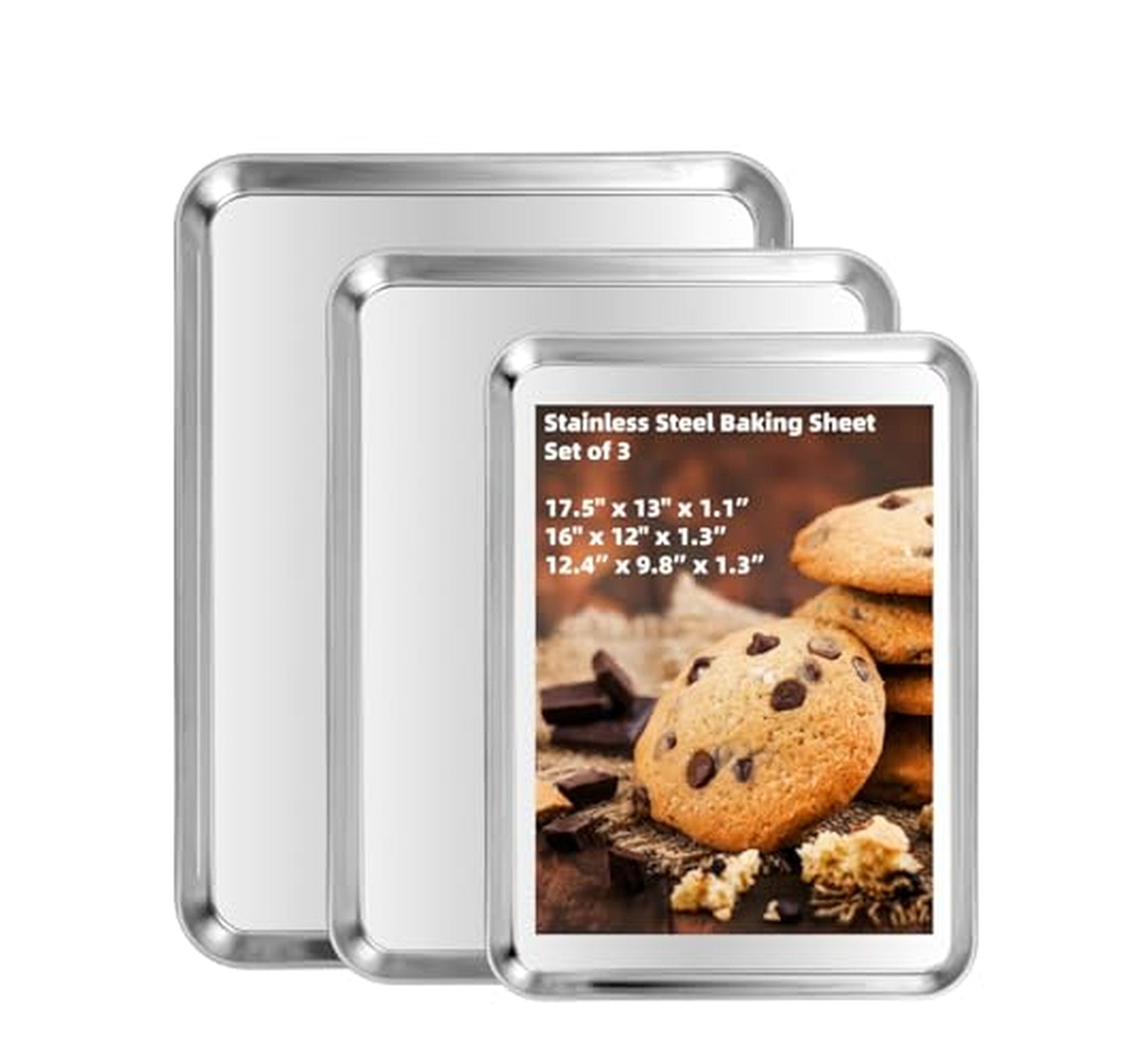 3 Pack Heavy Duty Stainless Steel Baking Sheets