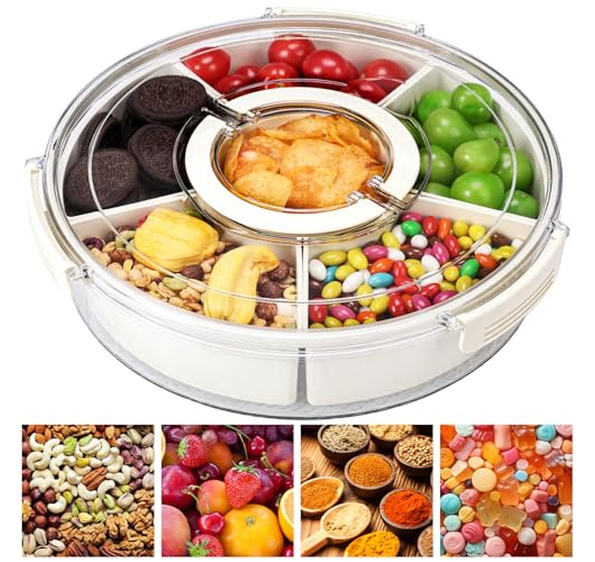 Rotating 6-Compartment Snack Serving Tray